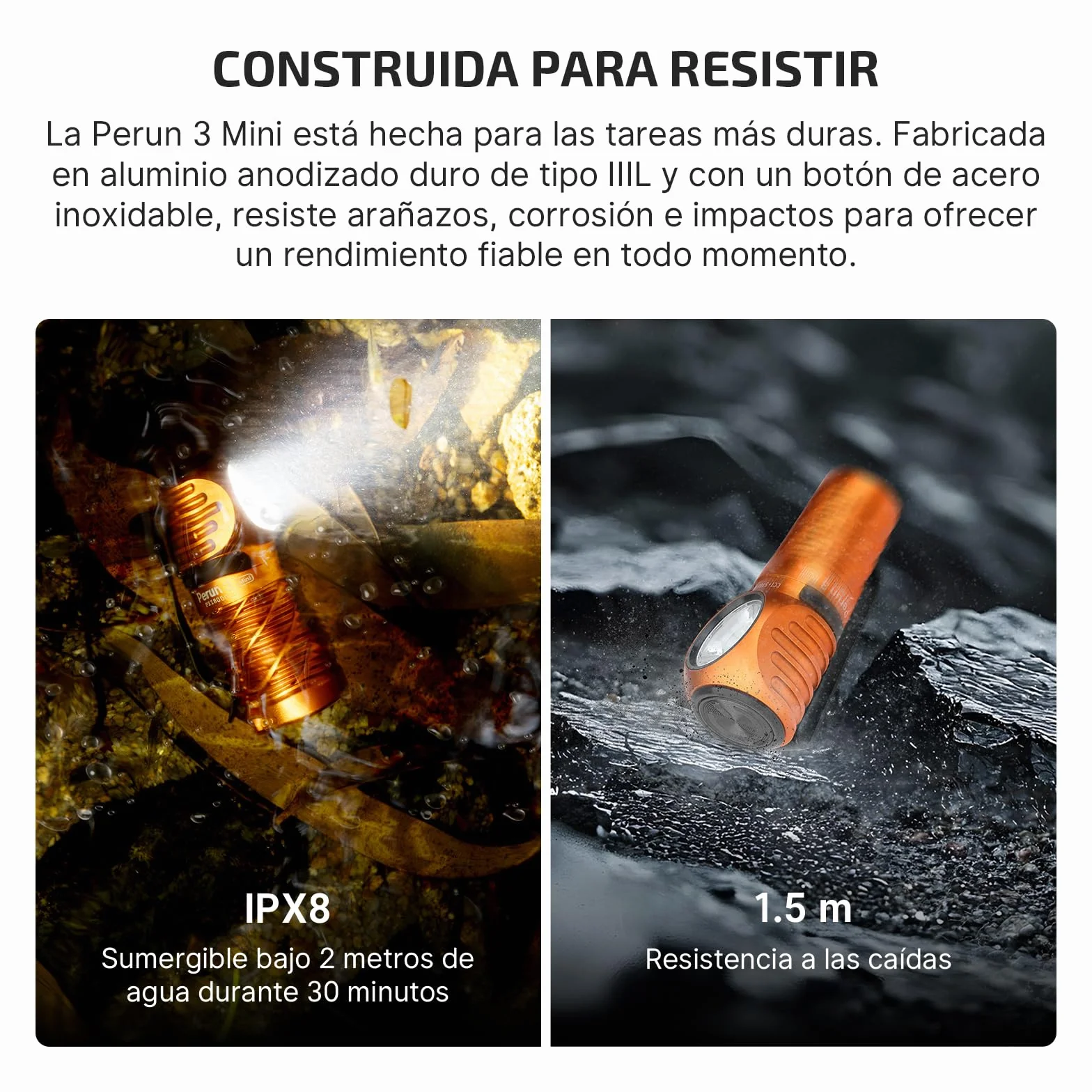 OLIGHT Perun 3 Mini Linterna Frontal LED Recargable 1250 Lúmenes 155 Metros Blanco Frío Naranja