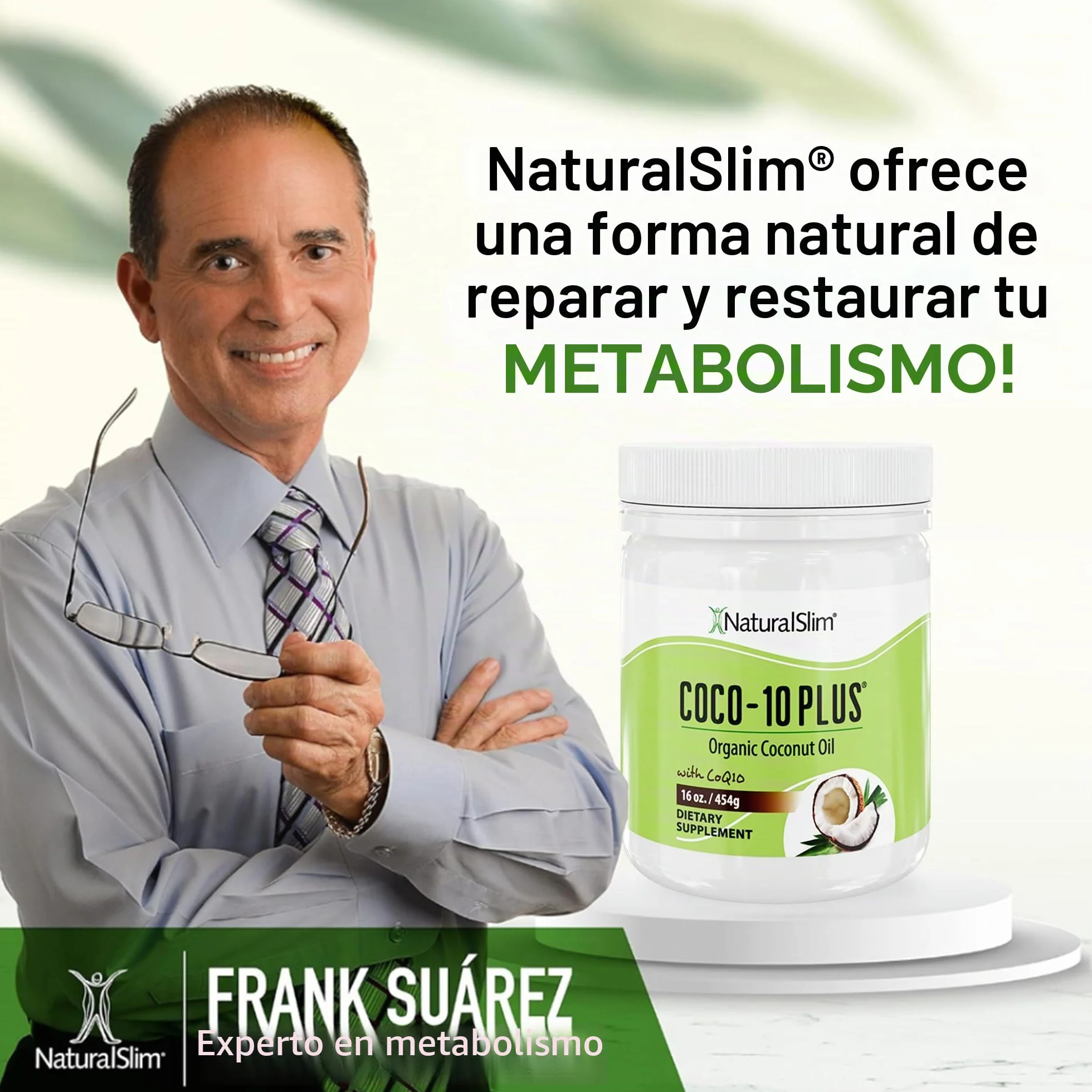 NaturalSlim Coco 10 Plus con CoQ10, Aceite de Coco Orgánico con MCT para hornear, mezclar o consumir directamente, Mejora la energía, el metabolismo y apoya el sistema inmunológico, 454g (Coco 10)