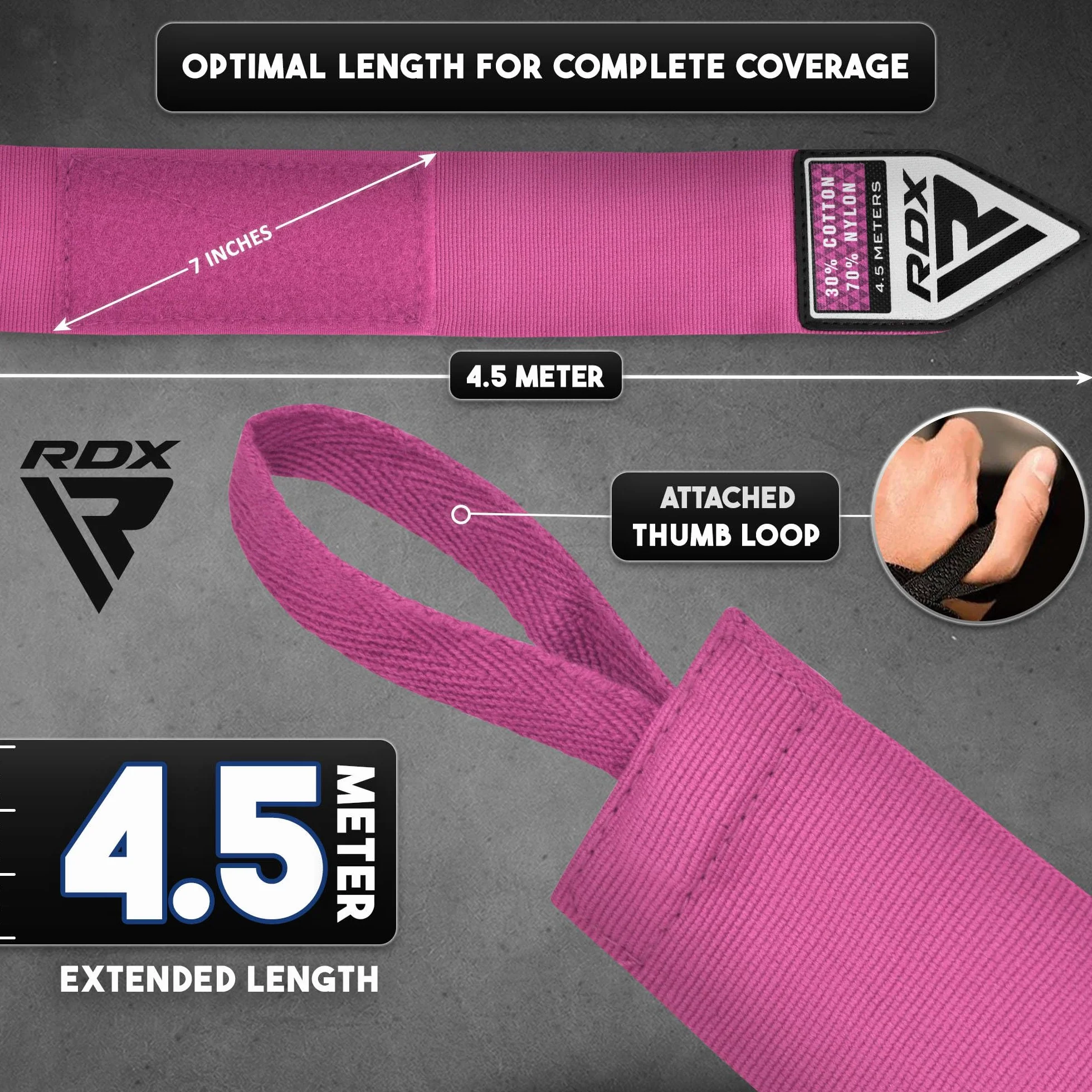 RDX Boxeo Guantes Interiores, 4,5 Metros Vendaje Elástico Correa de Muñeca
