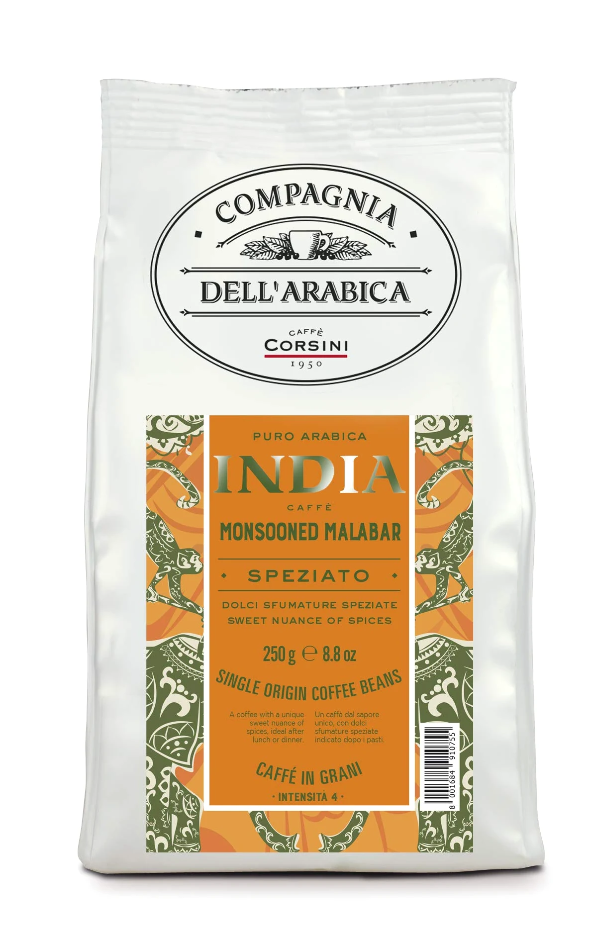 Caffè Corsini - Café en Grano 3x250g Compagnia Dell’Arabica Mix Brasil/Colombia/India, Mono Origen, 750g en Total. (Paquete de 2)