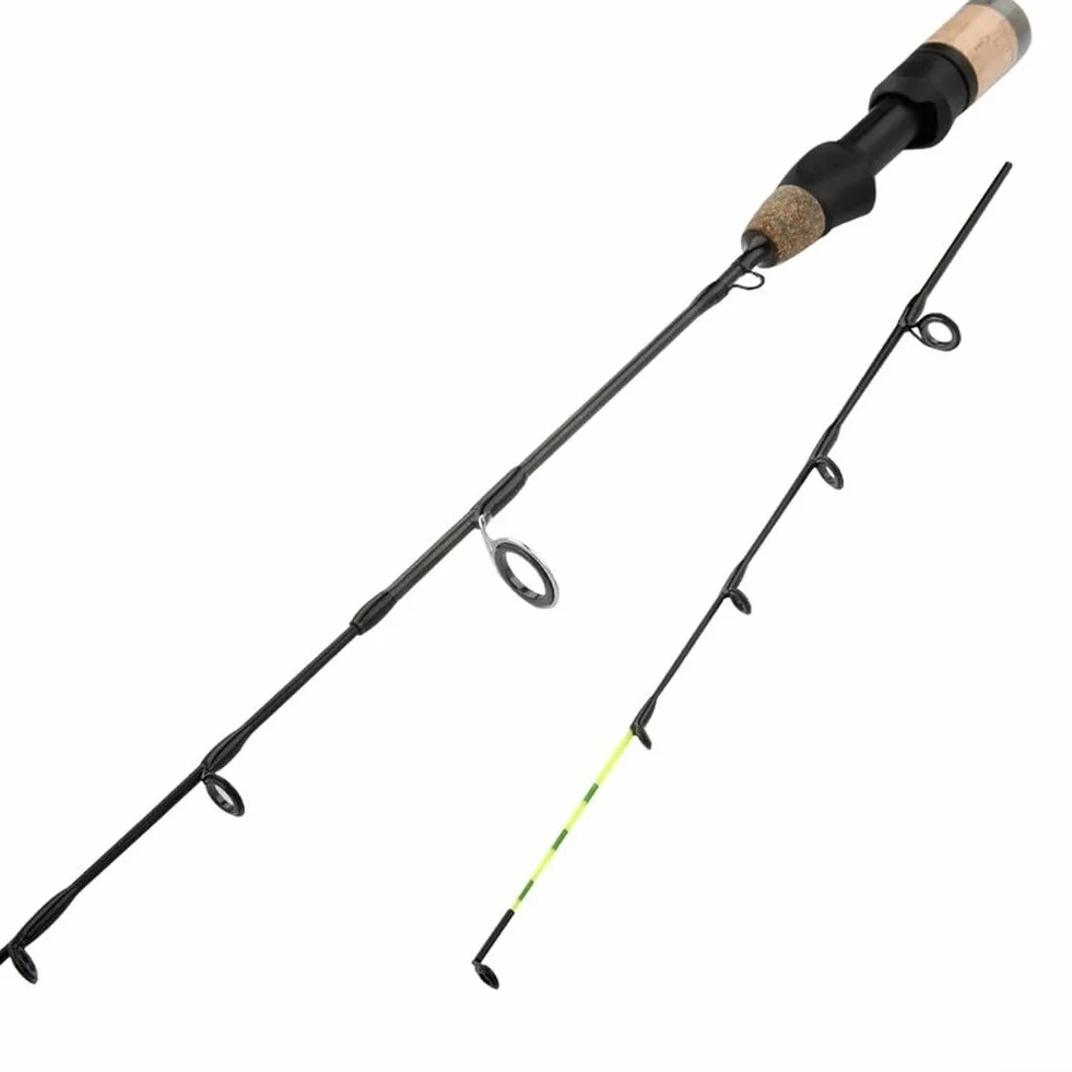 Caña de pescar telescópica de fibra de carbono 60 cm para pesca en hielo puntas dobles suaves duras