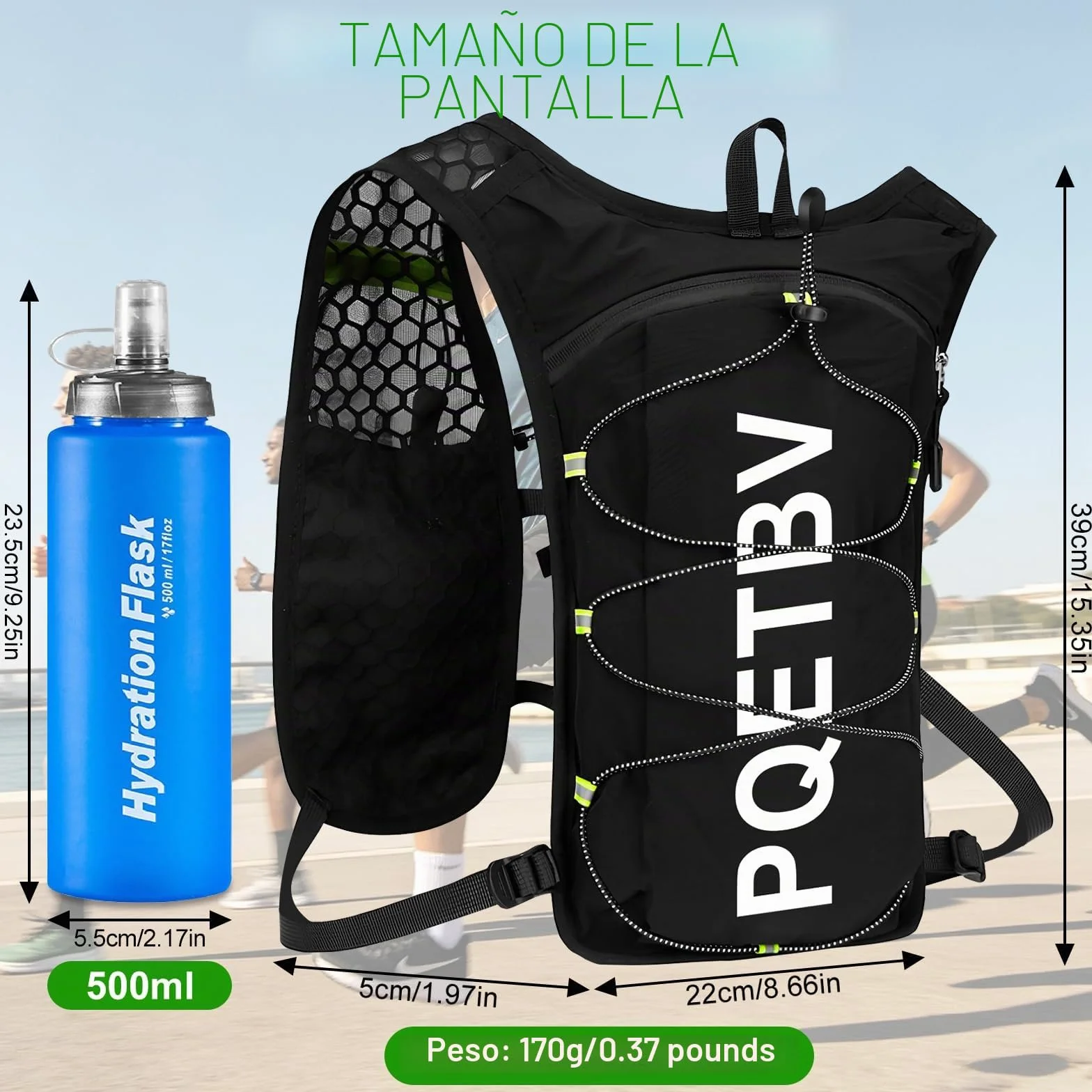 Chaleco para Correr Ligero Transpirable con Bolsa 500ml - Mochila Hidratación para Trail Marathoner