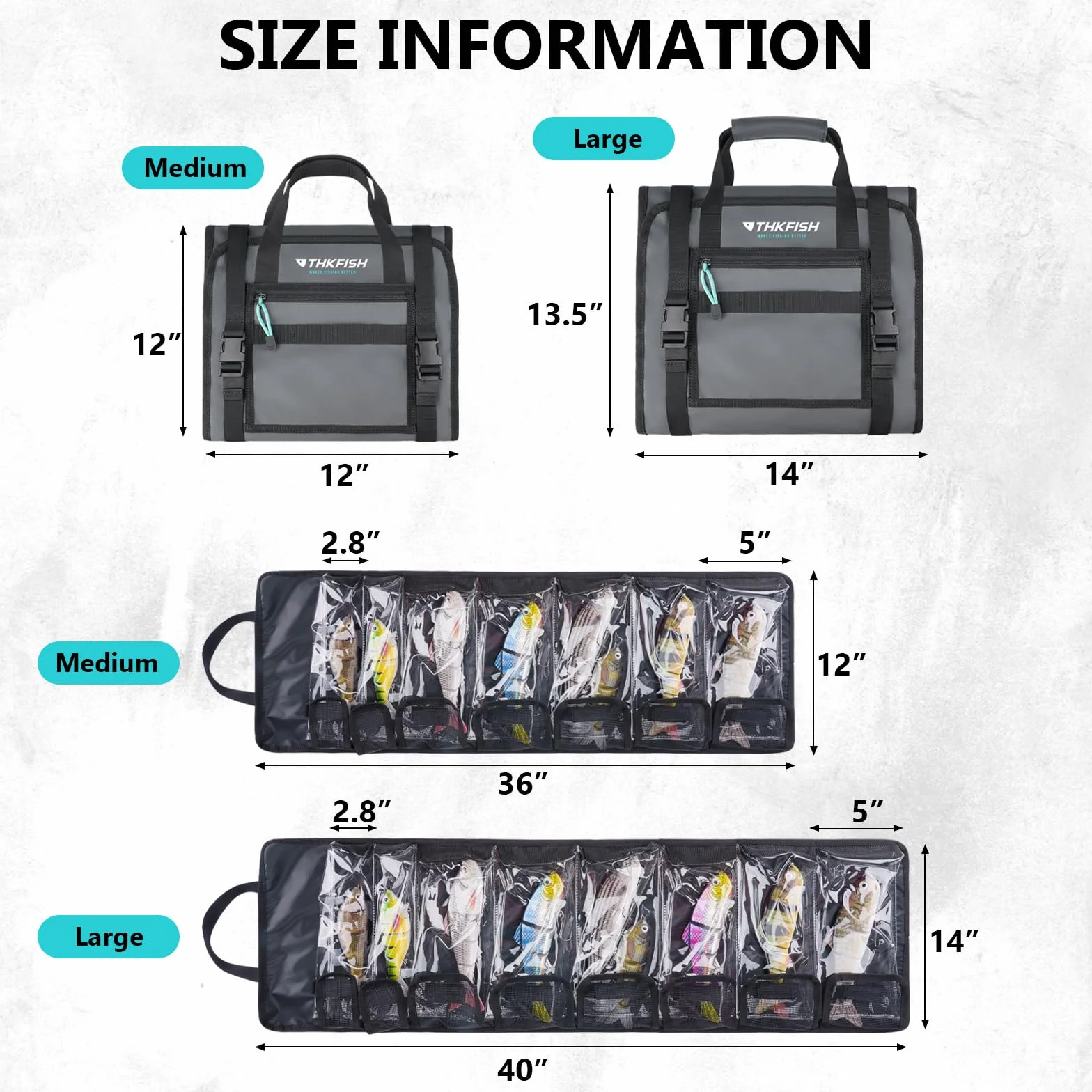 THKFISH Bolsa de señuelos enrollable para trucha con wobbler, estuche de almacenamiento