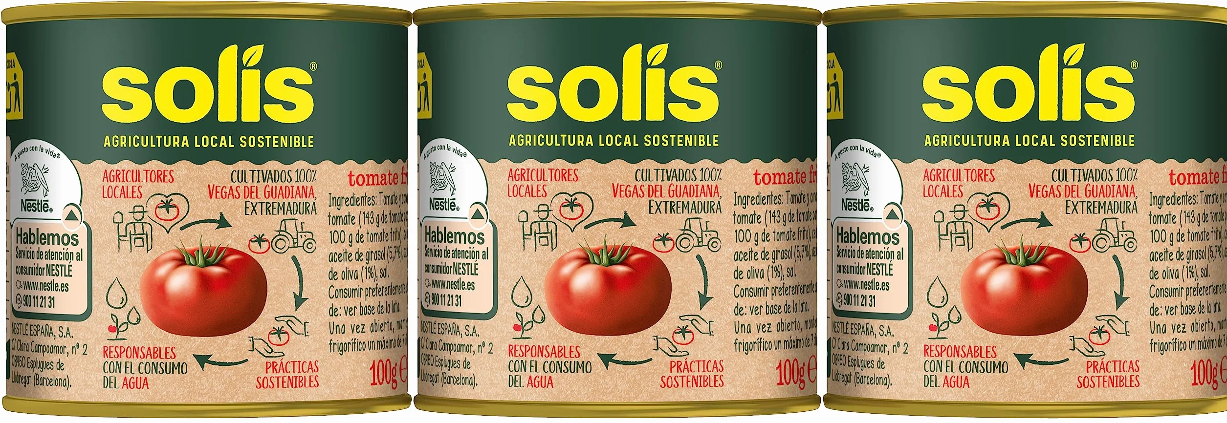SOLÍS Tomate Frito Estilo Casero Tripack Lata - Sin Gluten - Pack de 3 x 100g