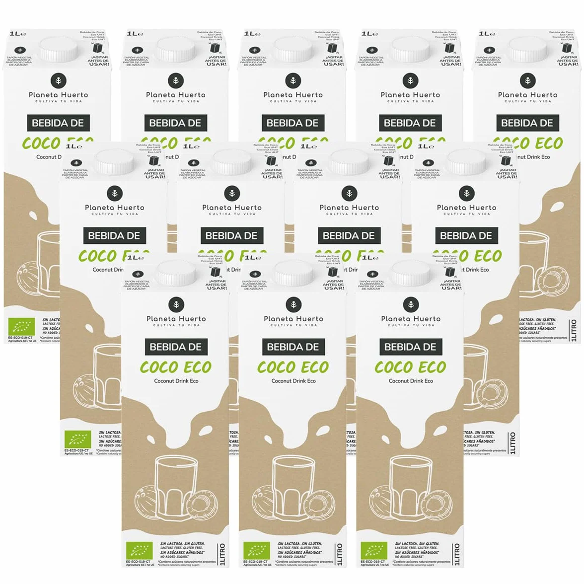 Pack 12× Bebida de Coco ECO 1 L – Bebida Vegetal sin Lactosa, sin Azúcares Añadidos, Ecológica