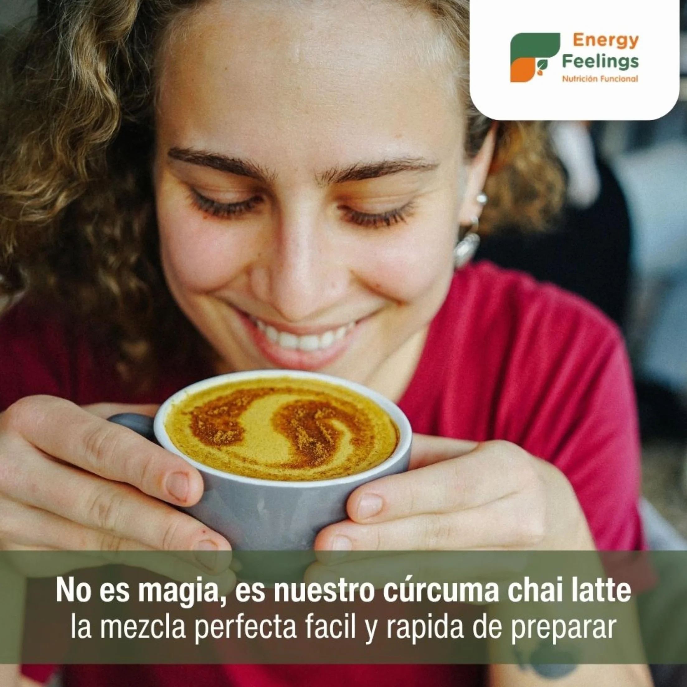 Energy Feelings Cúrcuma Chai Latte Ecológico 500 gr, Cúrcuma en Polvo con Jengibre y Pimienta, Apto para Veganos, Sin Lactosa, Sin Gluten
