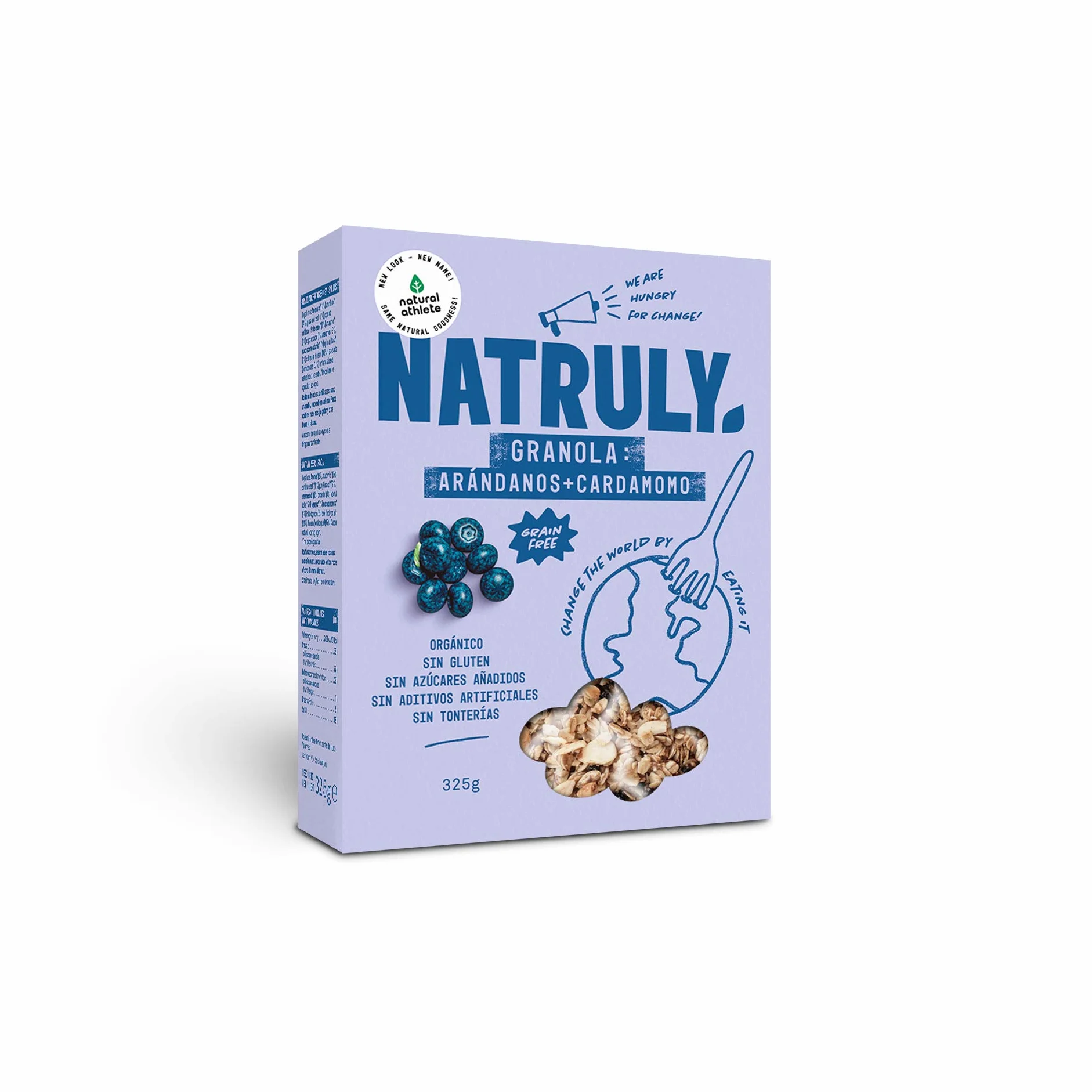 NATRULY Granola BIO de Frutos Secos y Semillas Sin Cereales, Sin Gluten y Sin Azúcar Refinado, Vegana, Sabor Arándanos -Pack 4x325g