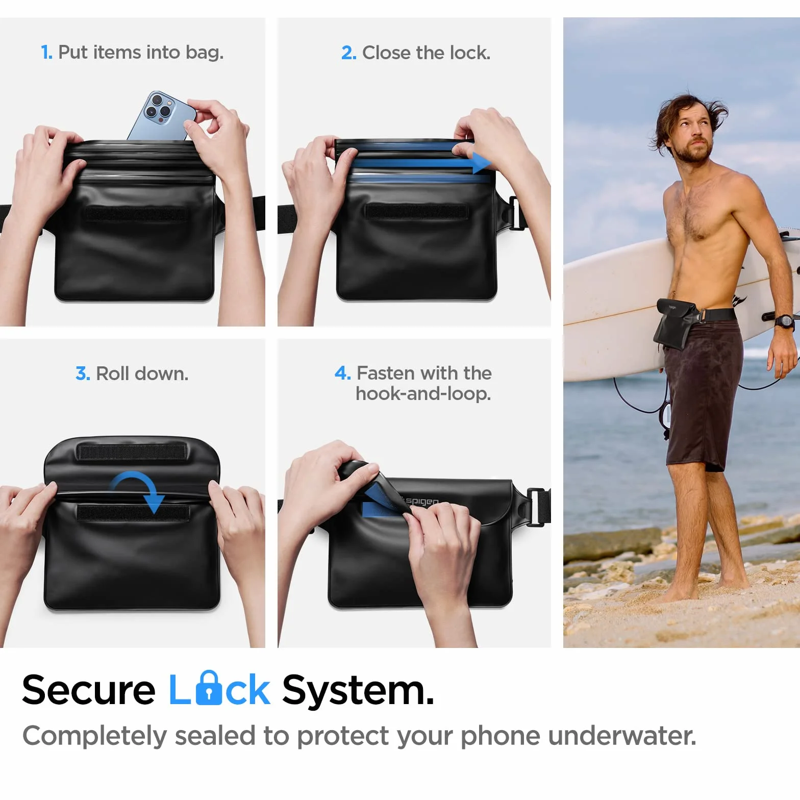 Spigen Aqua Shield Impermeable Bolsa Móvil 8.7 Pulgadas Playas Piscina Natación Kayak Pesca Negro