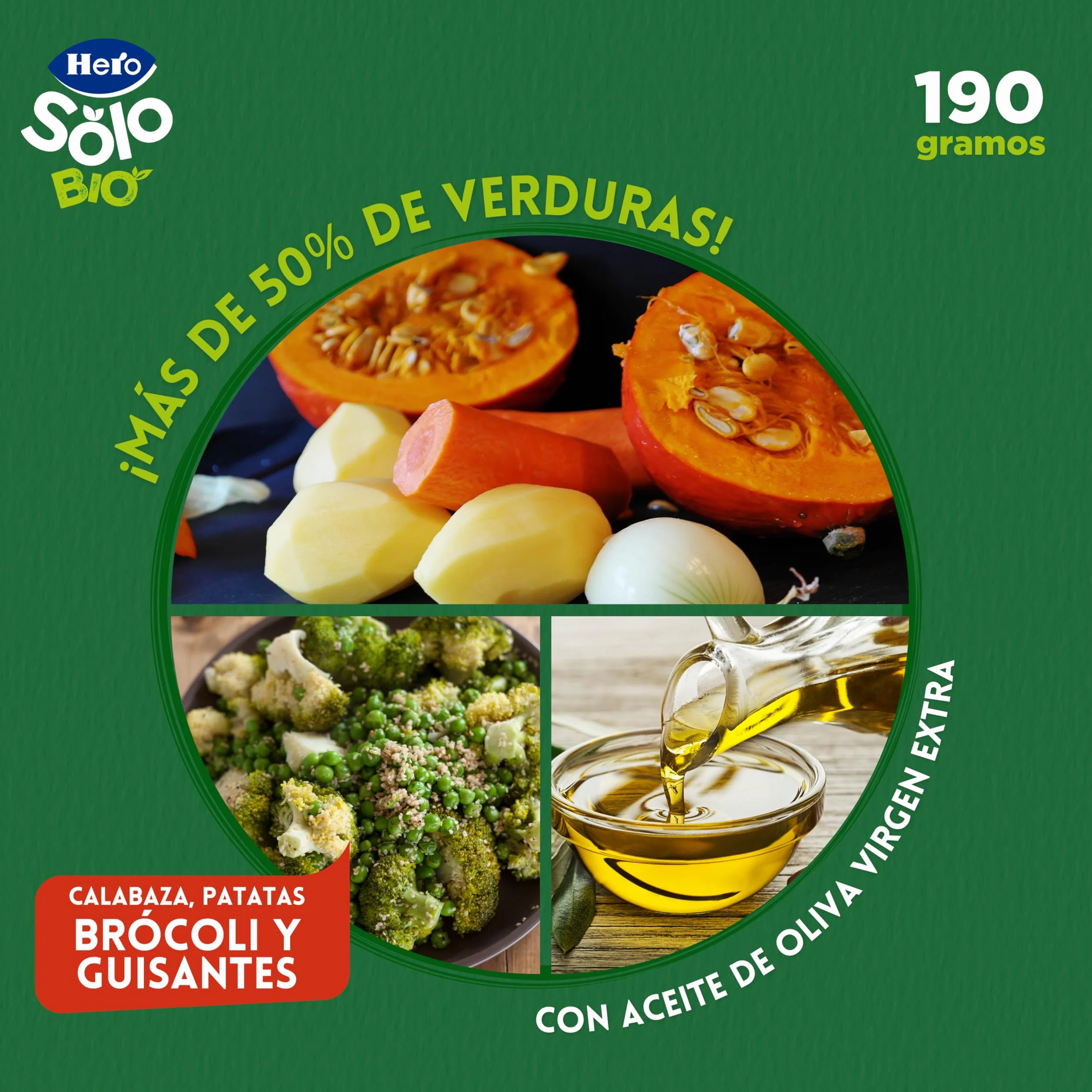 Hero Solo Bio Tarritos de Calabaza, Patatas, Guisantes y Brocoli 100% Ecológico 12 x 190 g
