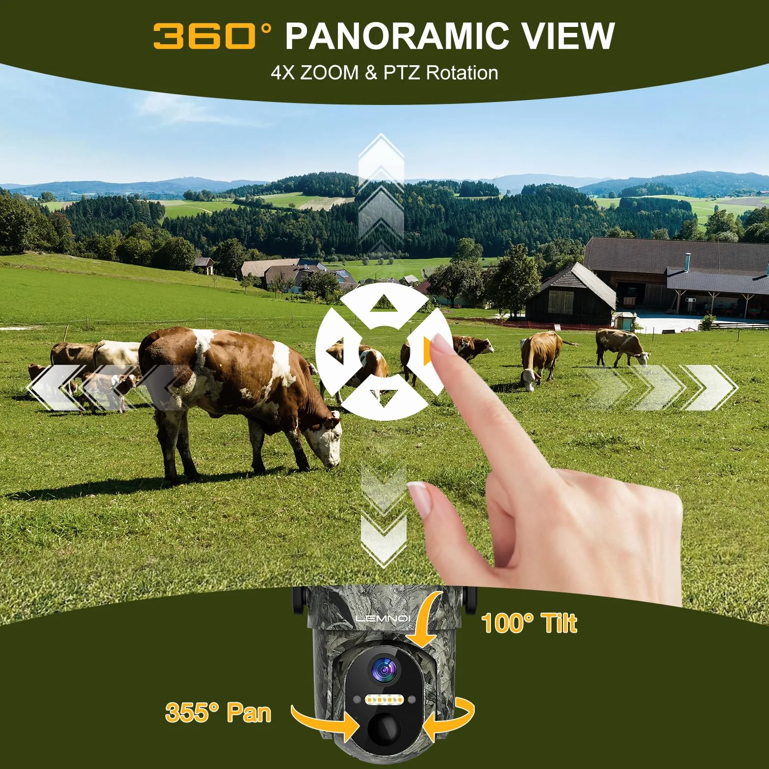 LEMNOI 4G LTE Cámara Caza Solar con Tarjeta SIM, Vigilancia Exterior, Visión Nocturna Color Starlight, PTZ 360°, Audio Bidireccional, IP66