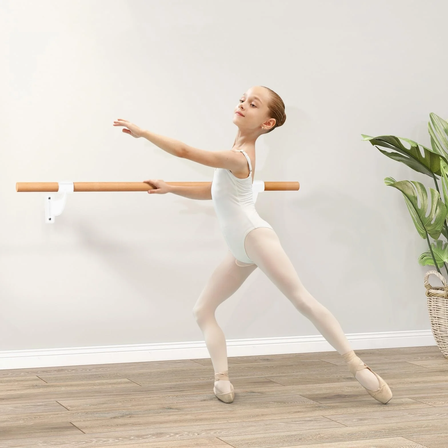 GYMAX Barra de Ballet de Pared 4 pies, Madera de Haya para Estiramiento, Yoga y Entrenamiento