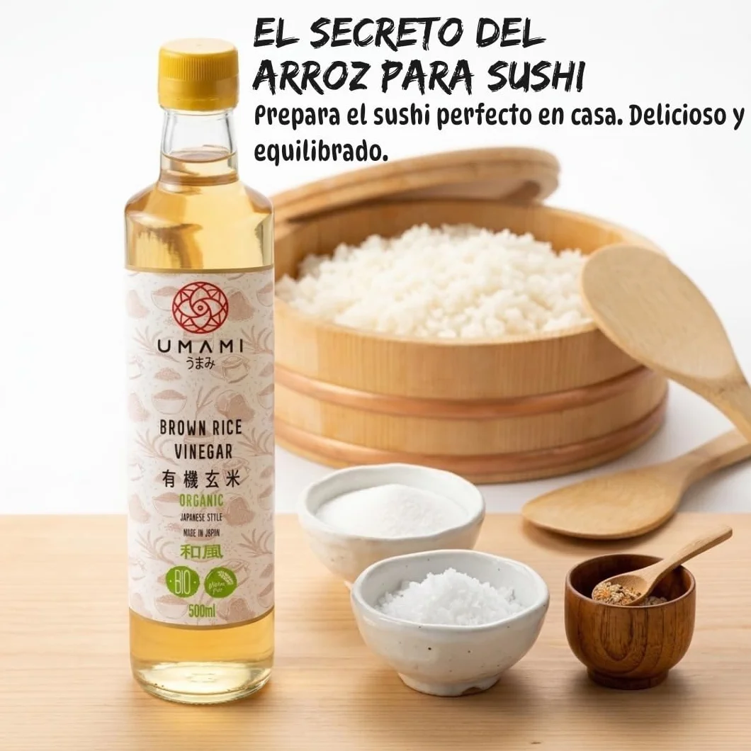 Umami Vinagre de Arroz Integral BIO 500ml - Fabricado en Japón - Fermentación Natural - Ideal para Sushi, Macrobiótica y Aliños - Metodo Premium