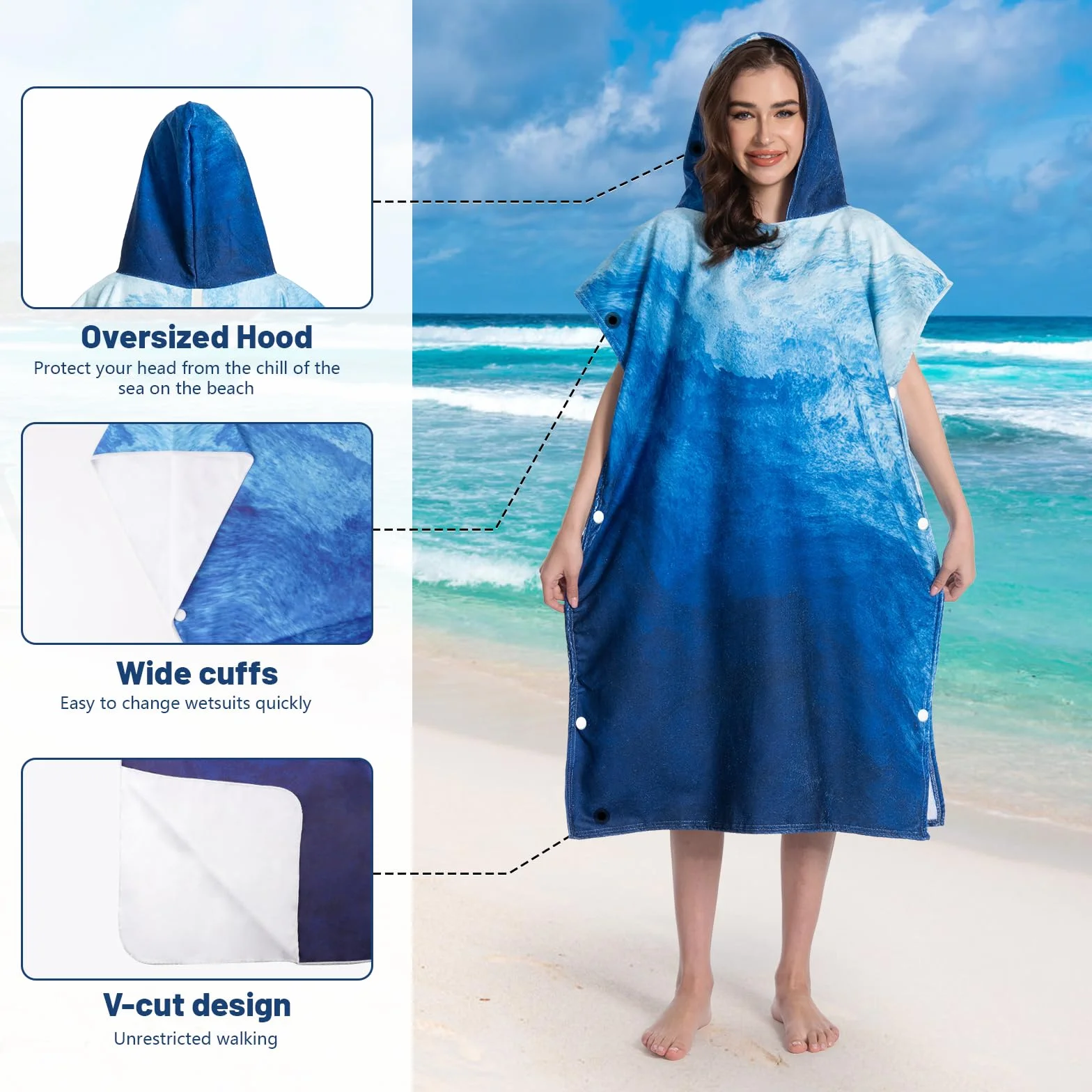 MOKANI Poncho de Toalla con Capucha para Adultos, Secado Rápido, Ligero, 108x82 cm