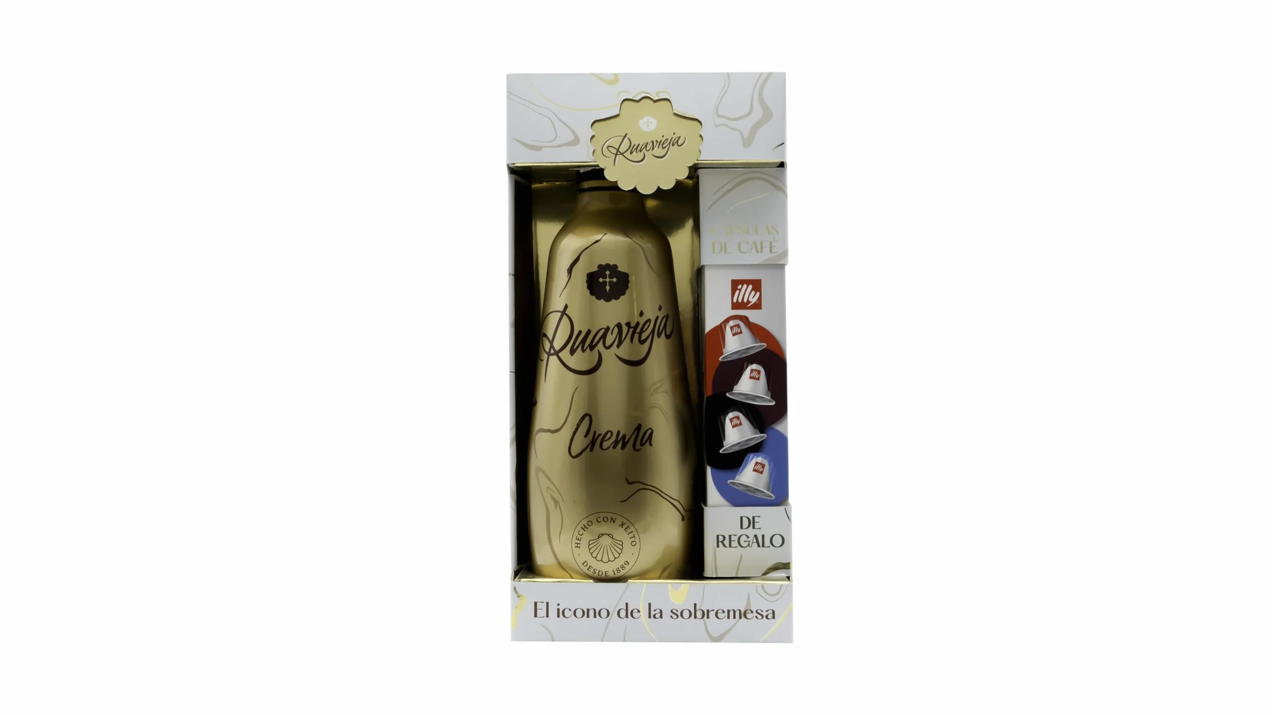 Ruavieja Edición Oro Crema de Orujo con 4 Cápsulas de Café Illy - 700 ml