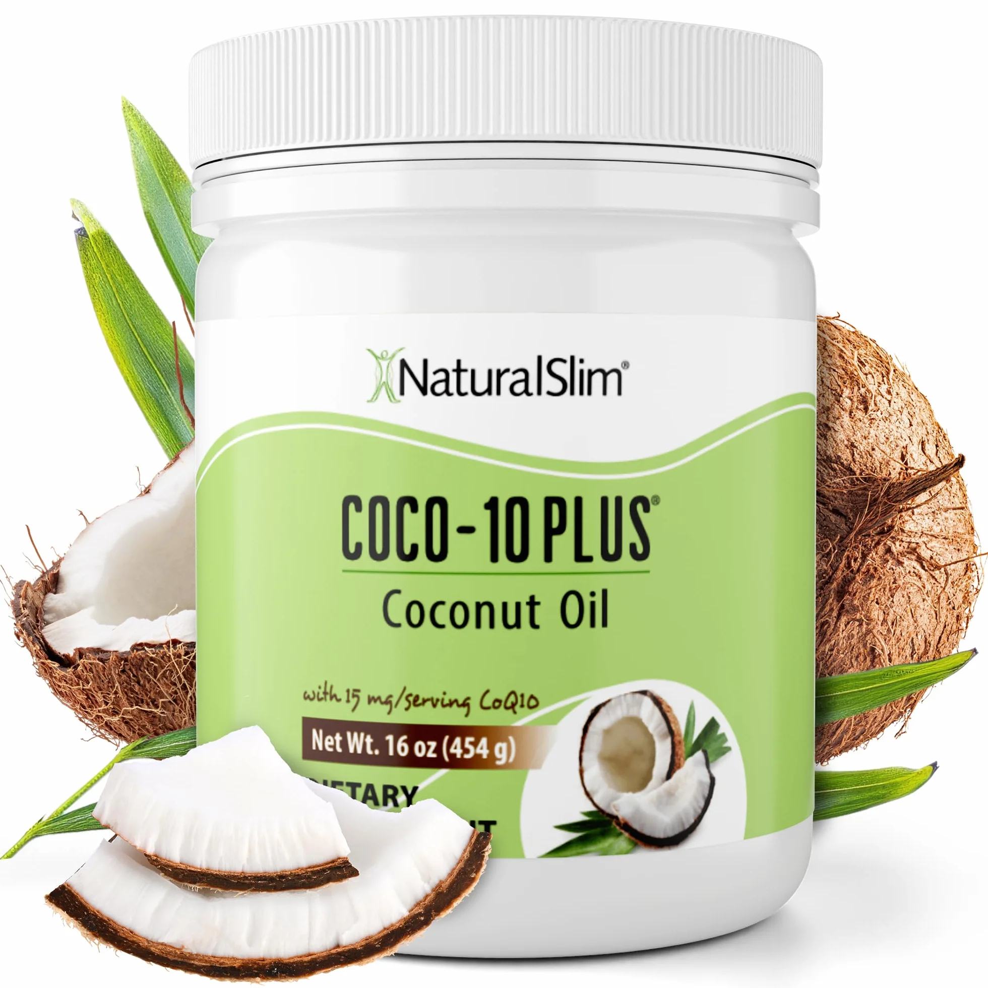 NaturalSlim Coco 10 Plus con CoQ10, Aceite de Coco Orgánico con MCT para hornear, mezclar o consumir directamente, Mejora la energía, el metabolismo y apoya el sistema inmunológico, 454g (Coco 10)