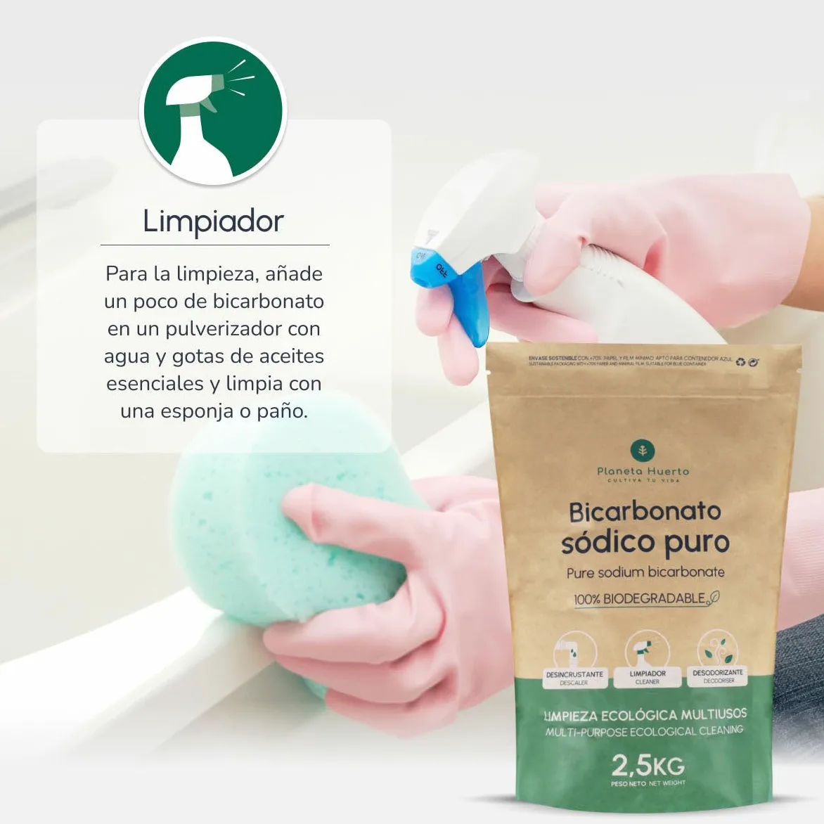 PLANETA HUERTO | Pack 6x Bicarbonato Sódico 1 Kg - Limpiador Ecológico Multiusos, Desodorante y Abrillantador Natural
