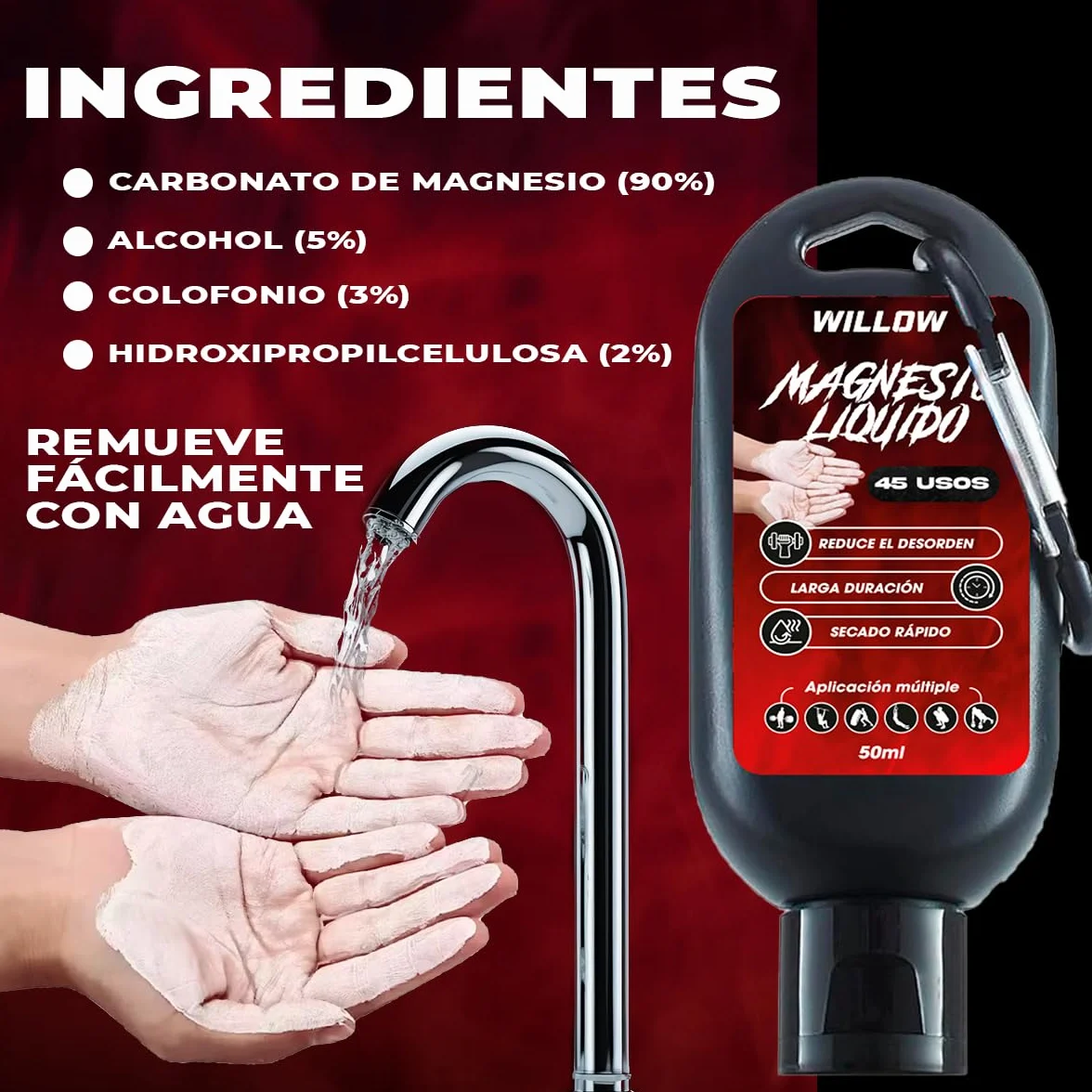 Willow Magnesio Líquido 250ML + 50ML Tiza Líquida Agarre Crossfit Calistenia