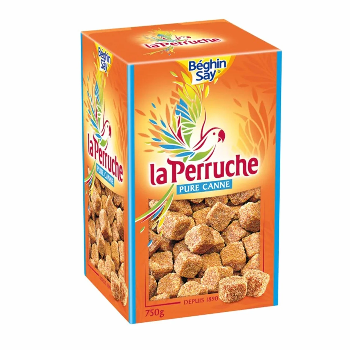 La Perruche - Cubo natural marrón de azúcar de caña 8 x 750 gramos