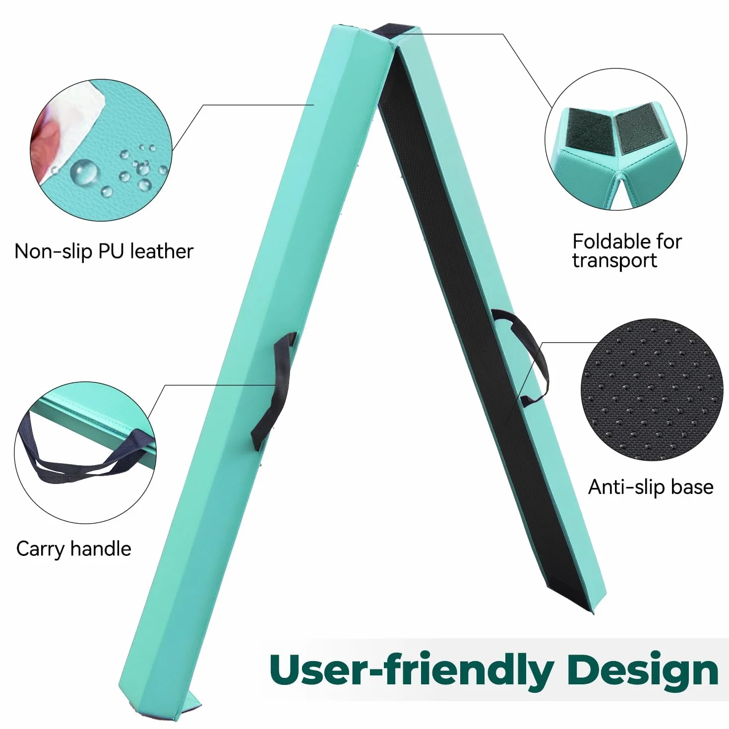 FBSPORT Barra de Equilibrio Plegable 240 cm PU Cuero con Bolsa de Transporte, Viga de Gimnasia Artística Antideslizante