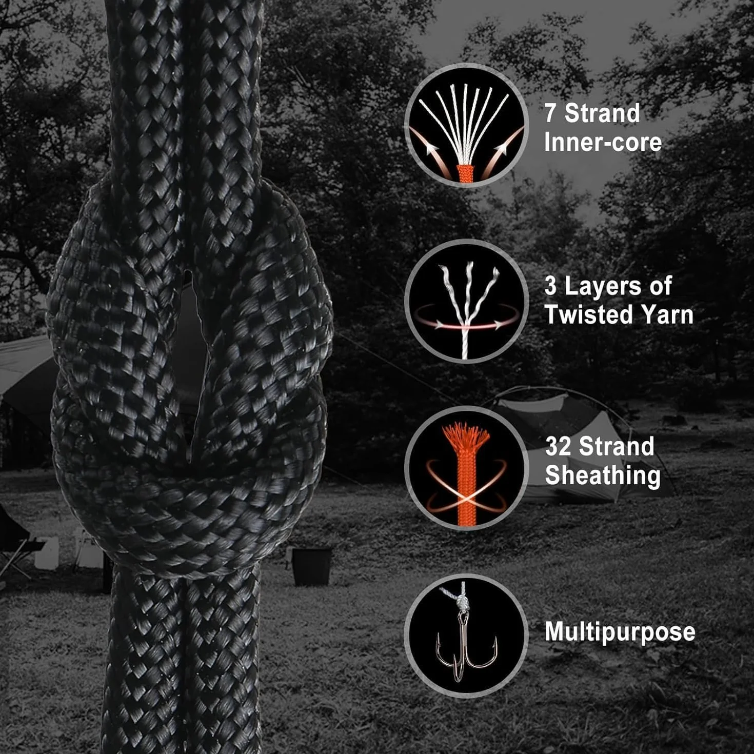 Paracord 4mm 10m Cuerda de Nylon 7 Hilos 250kg 550lbs para Camping Escalada Pulseras