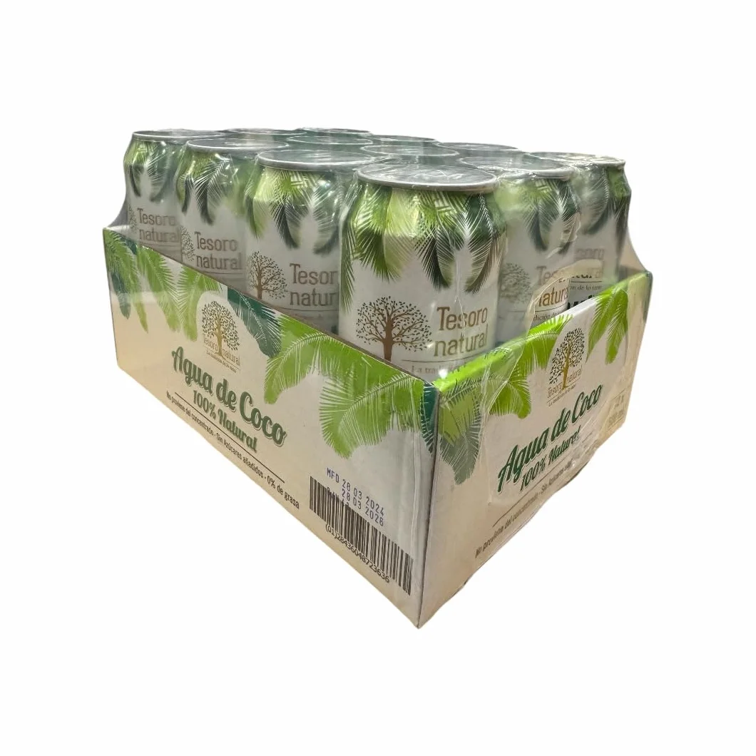 Tesoro Natural Agua de Coco 100% Natural, Pack de 12 Latas, 500 ml