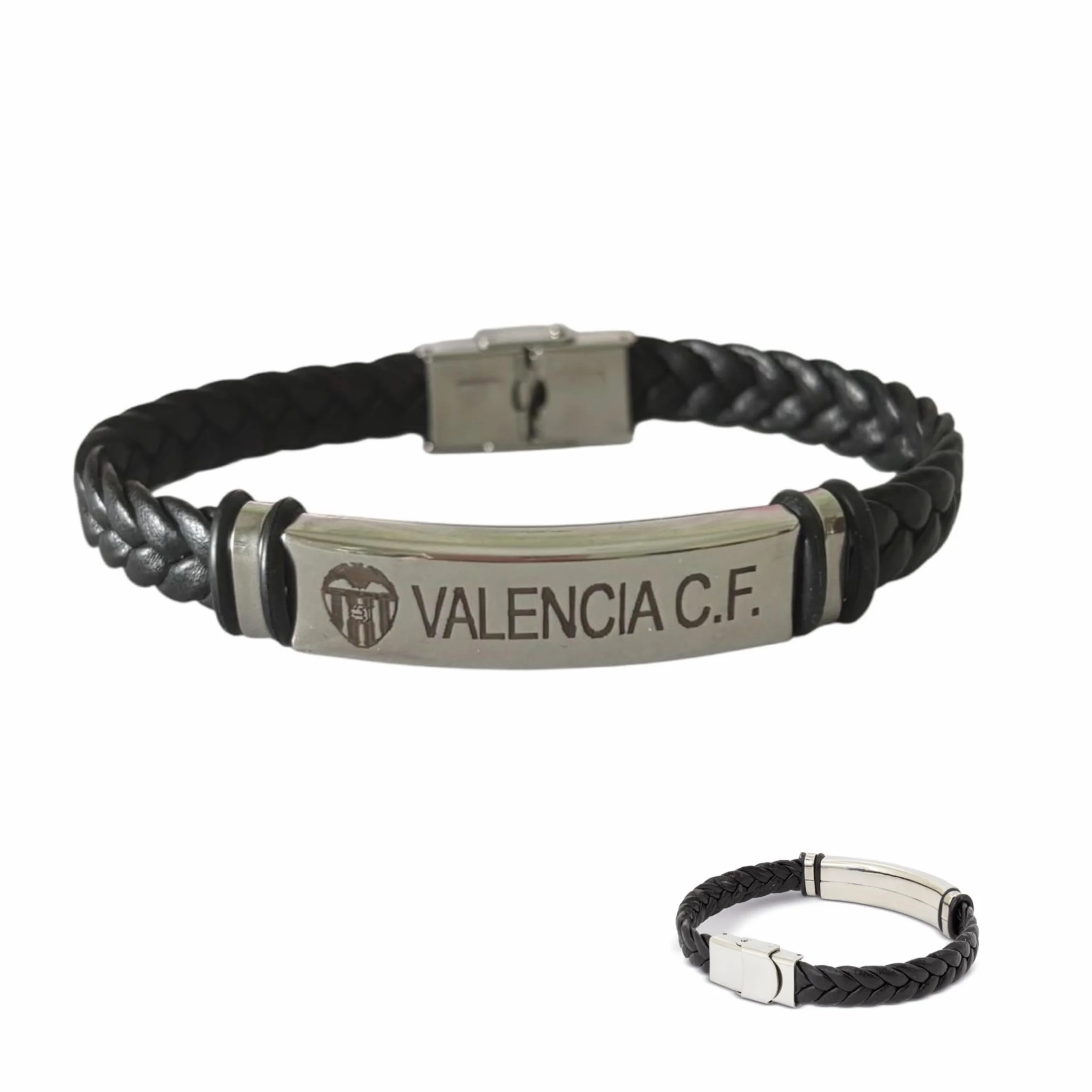 Pulsera ajustable acero cuero Escudo VALENCIA C.F. caja regalo hombre mujer