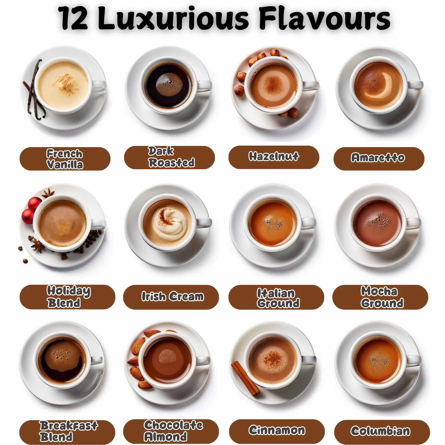 Calendario de Adviento del Café 2023 Navidad | Set de café molido - Regalos de 24 sabores para hombres y mujeres - Regalos de café italiano de vainilla francesa y avellana