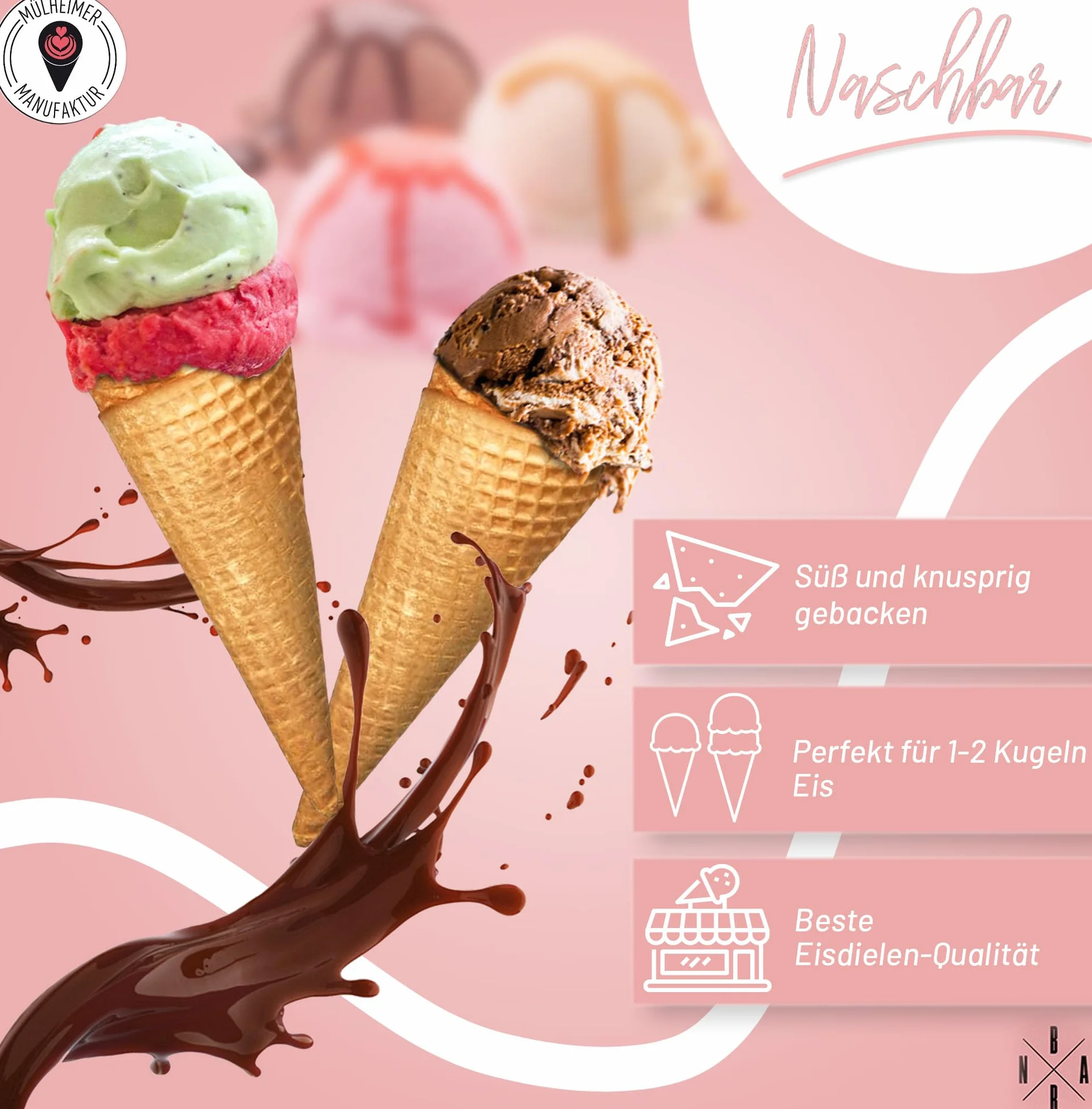 Cono de Helado | 130xØ50mm | 42 pieza | para 1-2 cucharadas de helado: gofres crujientes de helado en las mejores heladerías | Cucuruchos