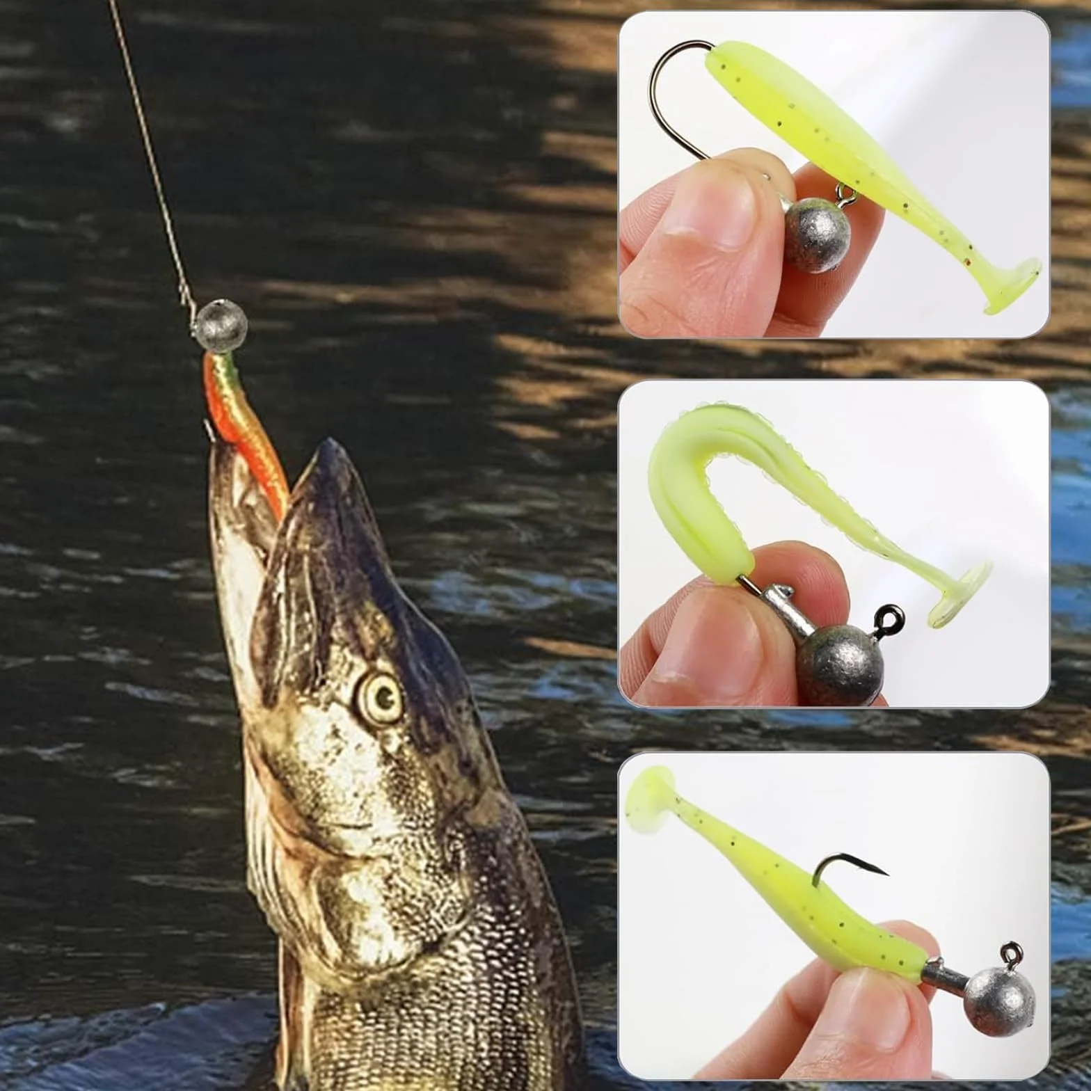 Vauki Juego de 50 Cabezas de Anzuelos, 6 Pesos (1-10 g), Cabezal Oscilante para Peces de Goma