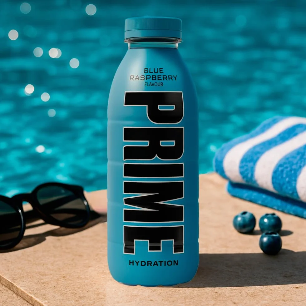 PRIME Hydration Blue Raspberry, Bebidas deportivas, Electrolitos mejorados para reponer líquidos, 250 mg de BCAA, vitaminas B, antioxidantes, bajo contenido en azúcar, 16,9 fl oz, paquete de 12