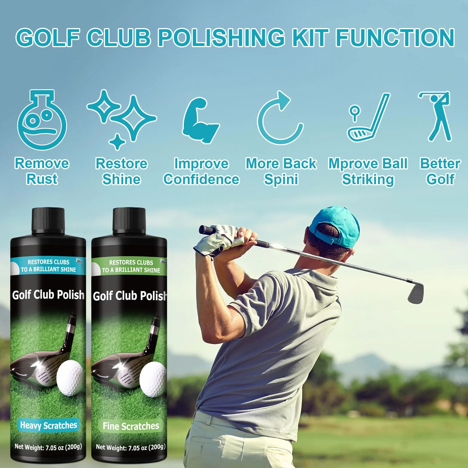 Kit de pulido para palos de golf 14.5 oz elimina rozaduras arañazos metal zinc aluminio acero