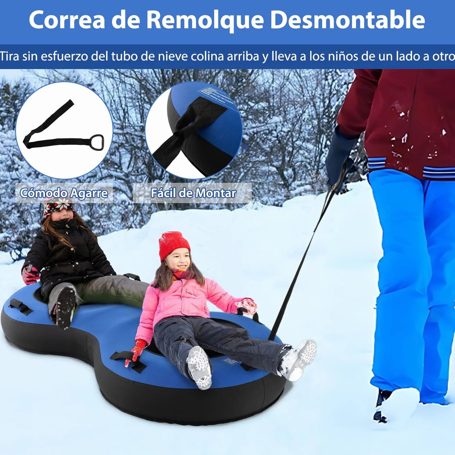 COSTWAY Trineo de Nieve Inflable 200x98 cm, Tubo para 2 Niños y Adultos, Goma
