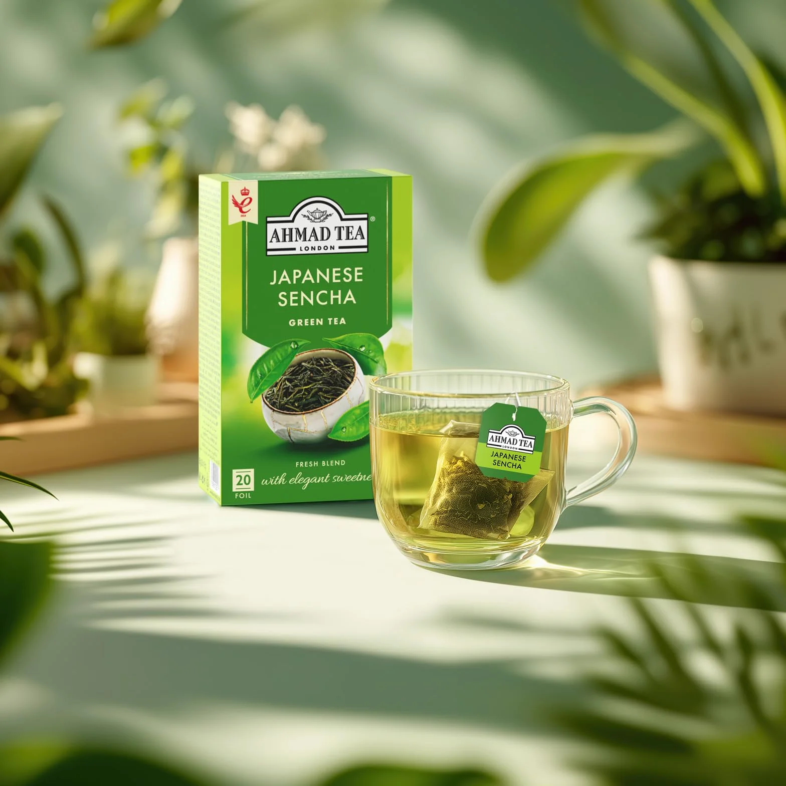 Ahmad Tea Japanese Sencha - Te verde con hojas tradicionales - Bolsitas de te selladas individualmente con 1,8 g de te por porcion - 20 bolsitas de te (paquete de 1)