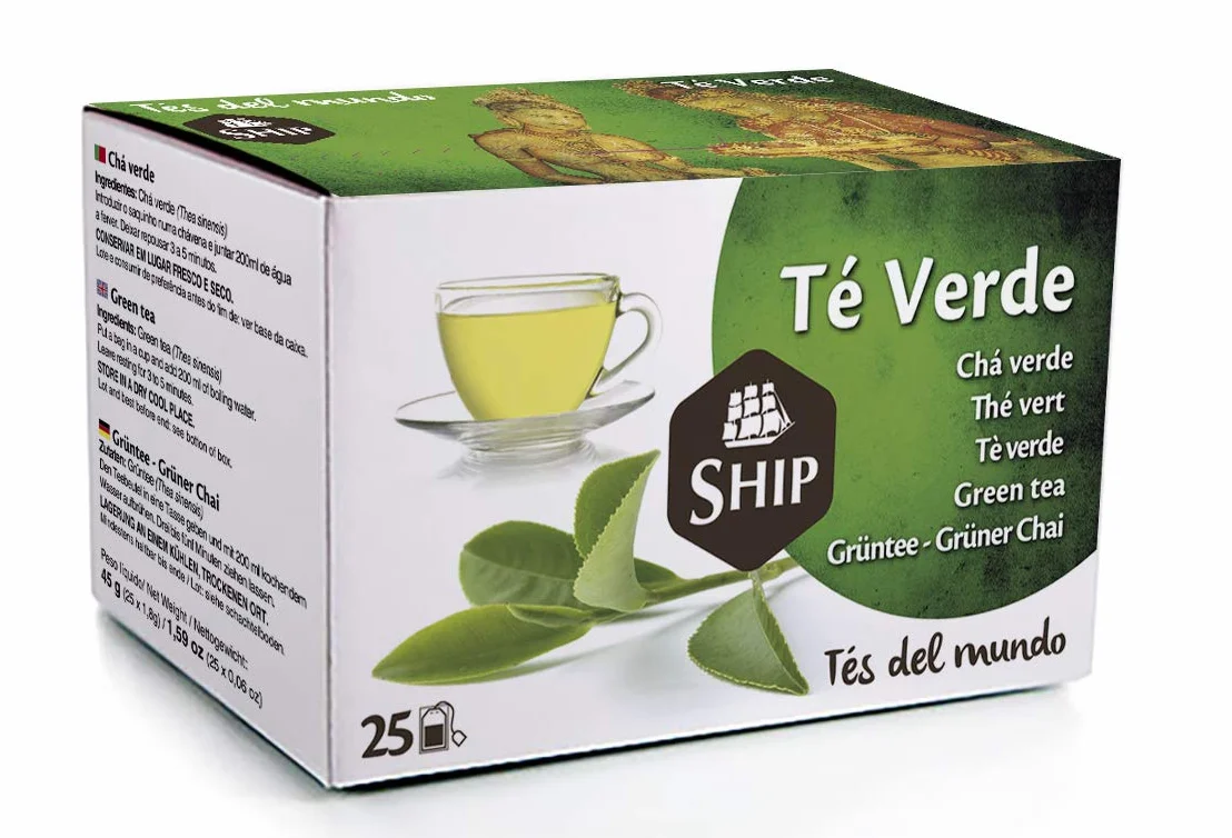 Ship - Té Verde en Caja de 25 Unidades -Propiedades Antioxidantes - Ayuda a Activar la Mente - Aporta Vitaminas y Minerales - Proporciona Bienestar y Tranquilidad - Sabor Dulce
