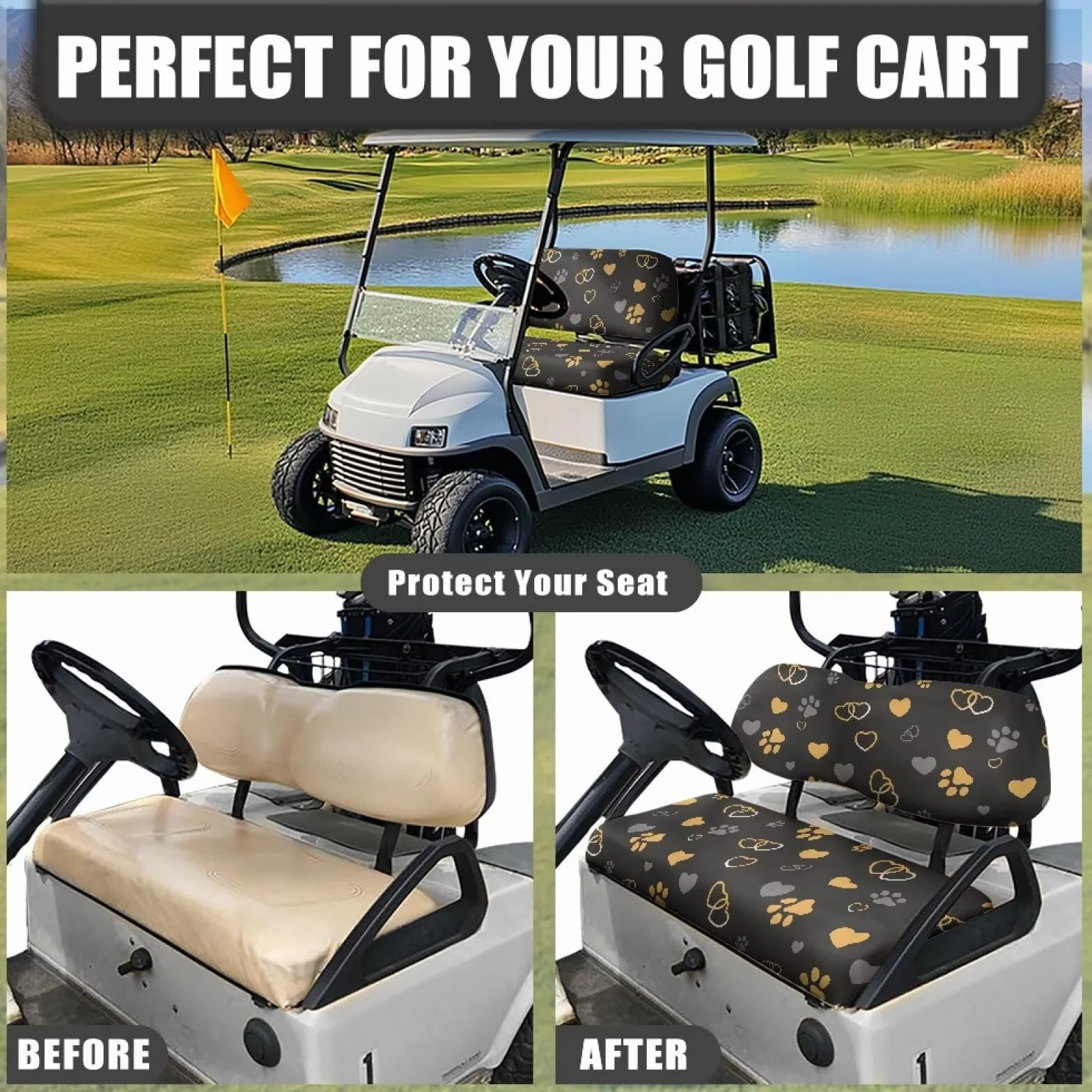 Fundas de repuesto para asiento de carrito de golf, negro, universal para EZGO TXT/RXV y Club Car Precedent, antideslizante