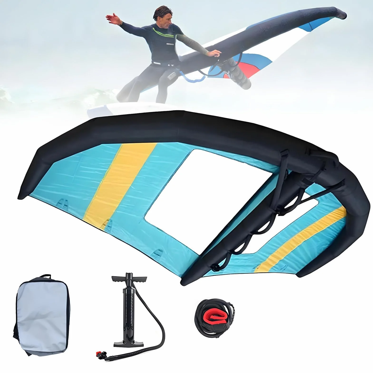 Cometa de Surf de Viento Inflable de Mano para Agua y Deportes de Nieve con Bomba y Mochila