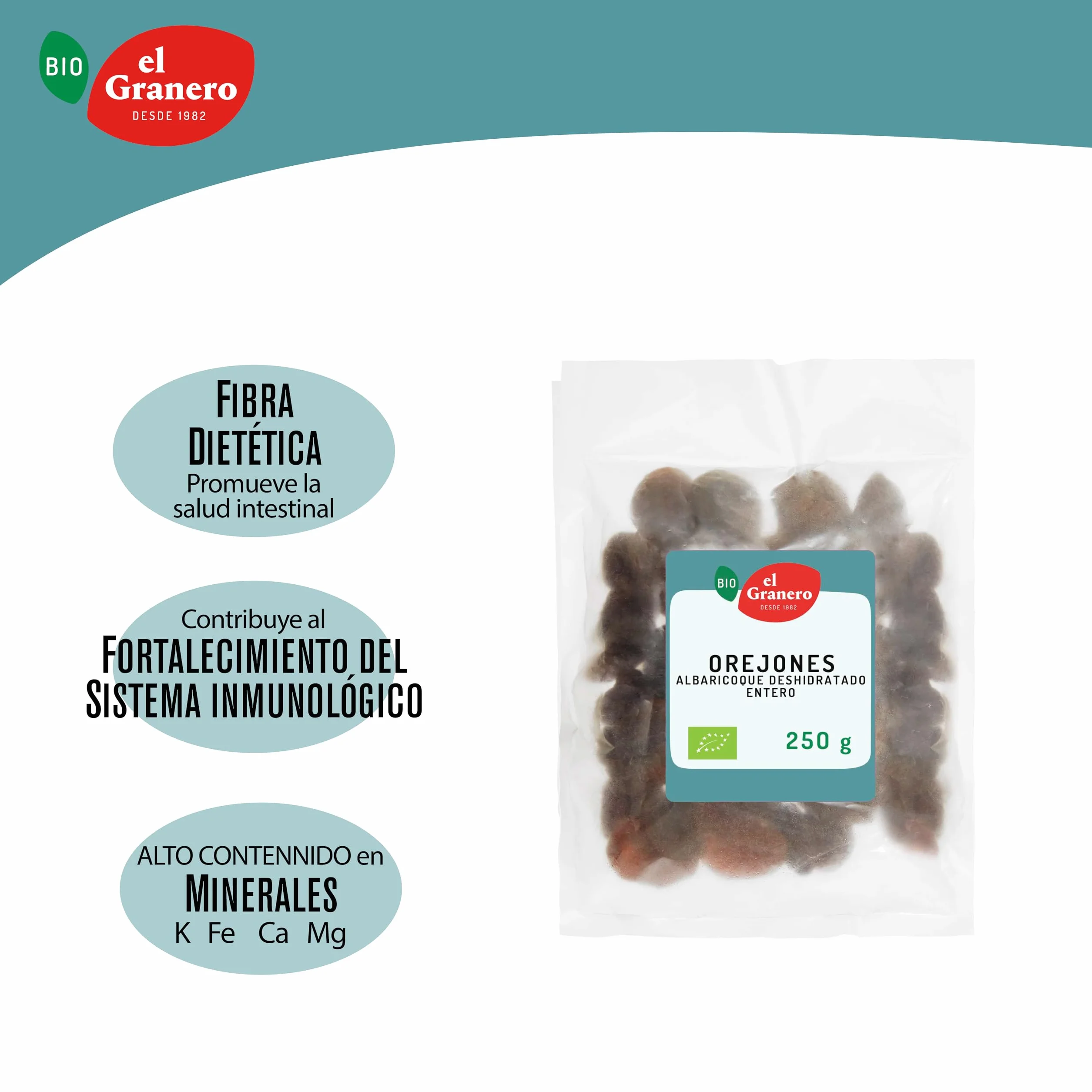 El Granero Integral - Orejones BIO - 250 g - Alto Contenido en Nutrientes - Fuente Rica de Calcio - Mejoran la Salud Ósea y Cardiovascular - Aptos para Veganos