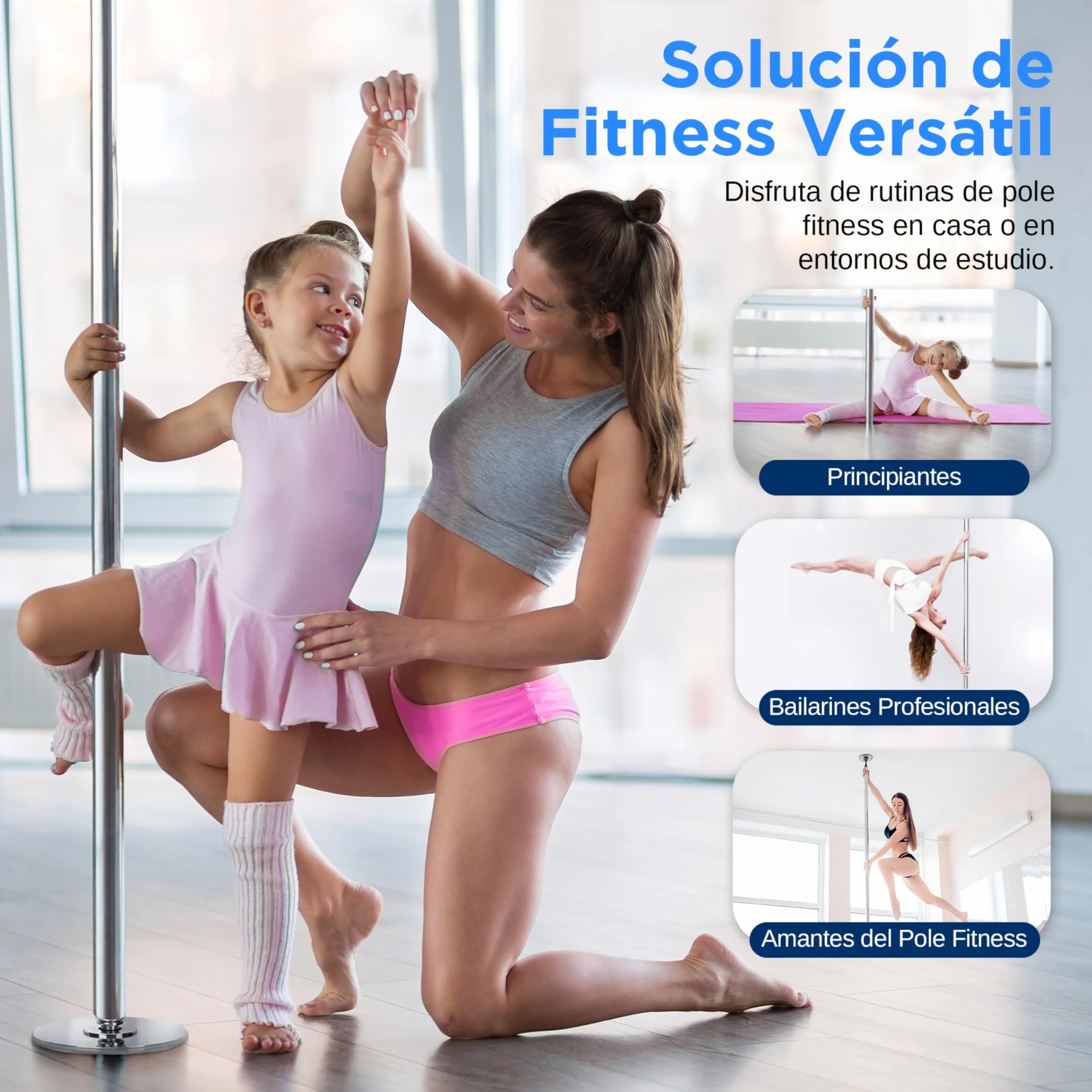 SereneLife barra pole dance plegable 1.21mts x 2 para bailarinas principiantes gimnasia fitness