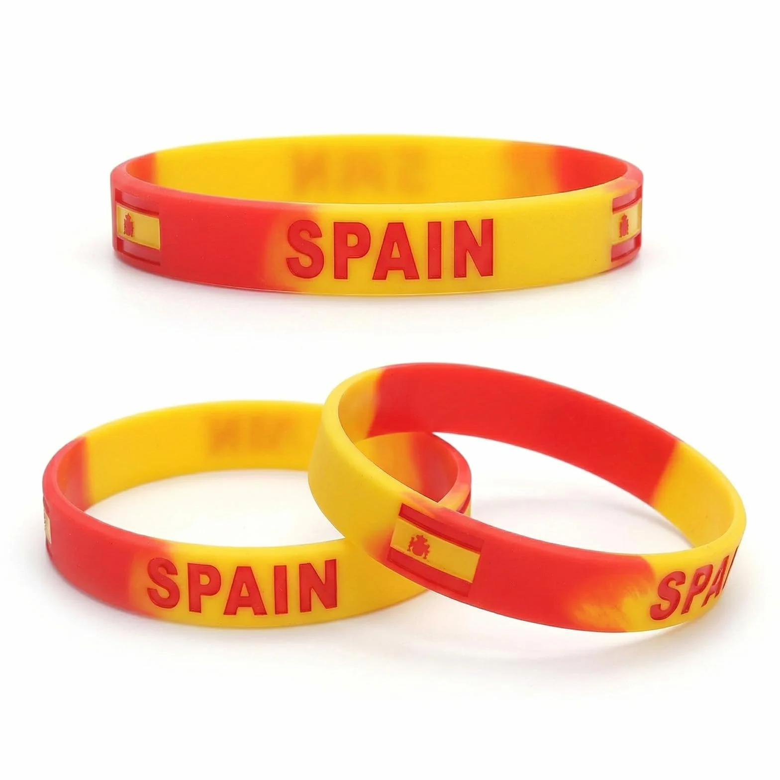 Pulseras España de Silicona 20cm Pack de 3, Brazalete Bandera España para Eventos Deportivos y Fiestas, Accesorios Aficionados Rojo