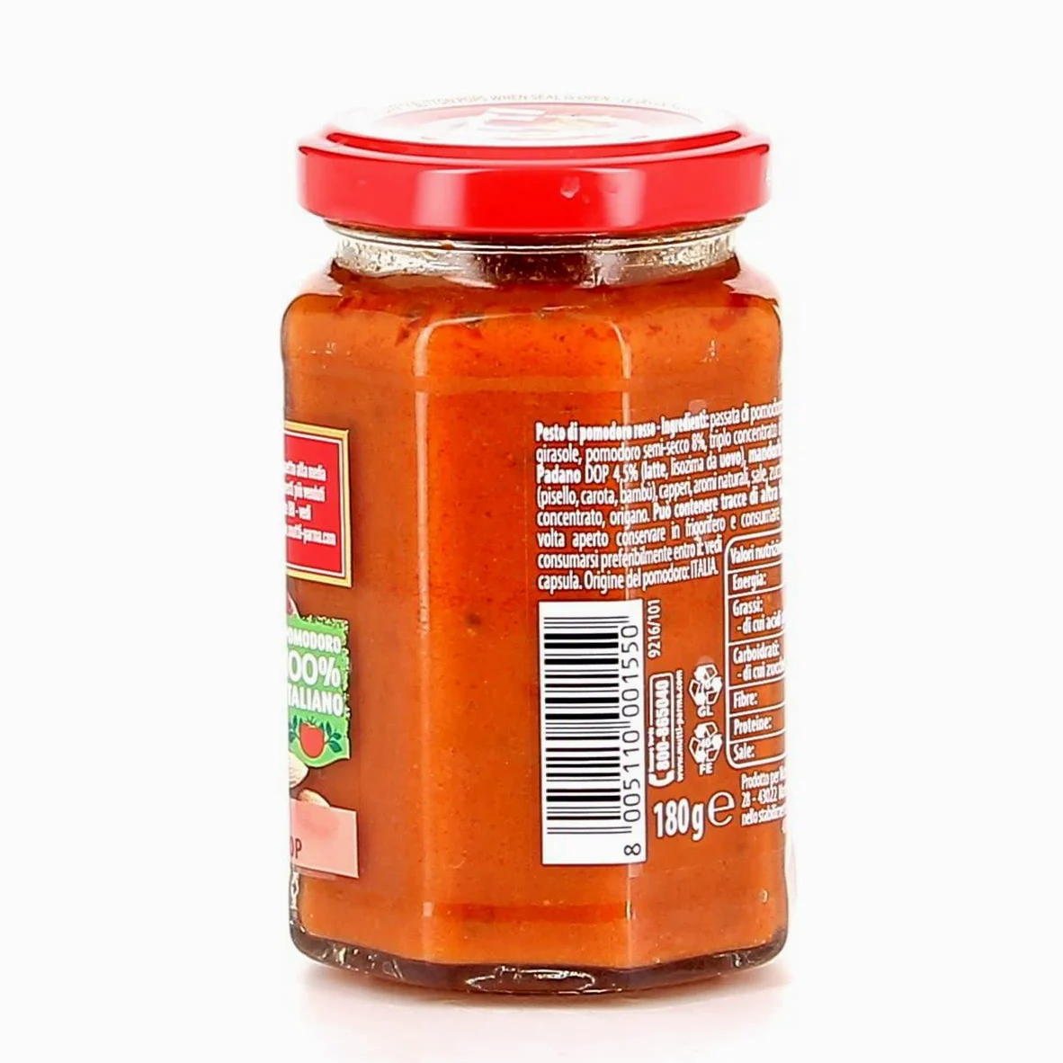 24 x Mutti Pesto Rosso Pomodori Rossi Pesto de tomate rojo Pasta Salsa 100% Tomate Italiano Vaso 180 g Salsas de especias con almendras, tomates, semillas secas y Grana Padano