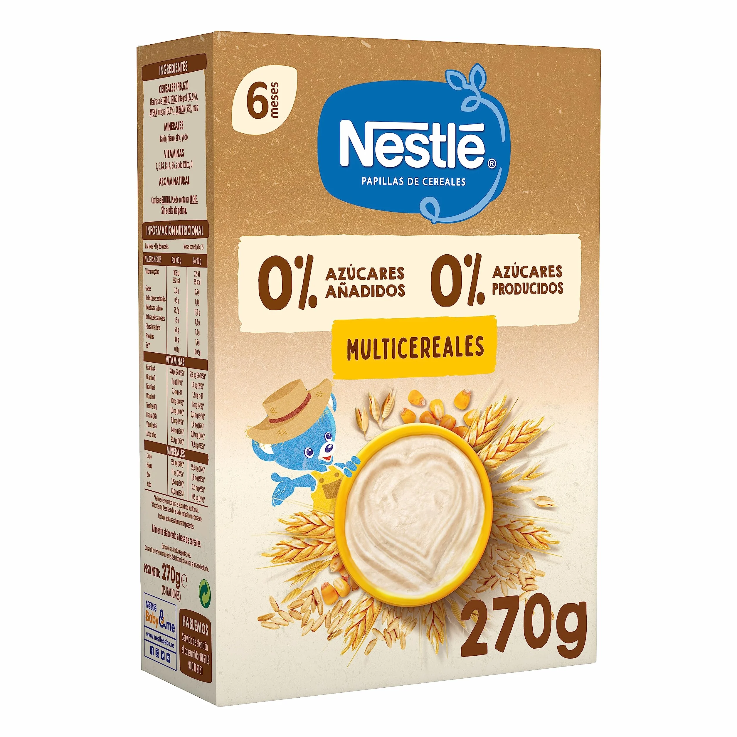 NESTLÉ 0%0% Papilla Multicereales, a partir de los 6 meses, 6x270g