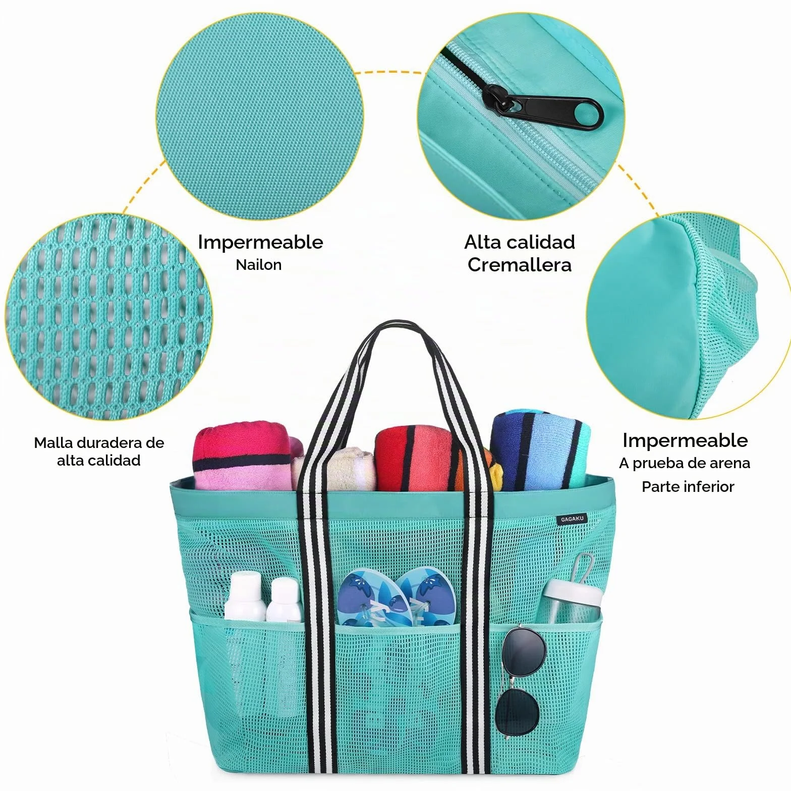 GAGAKU Bolsa de playa XXL/3XL impermeable con compartimento frigorífico plegable