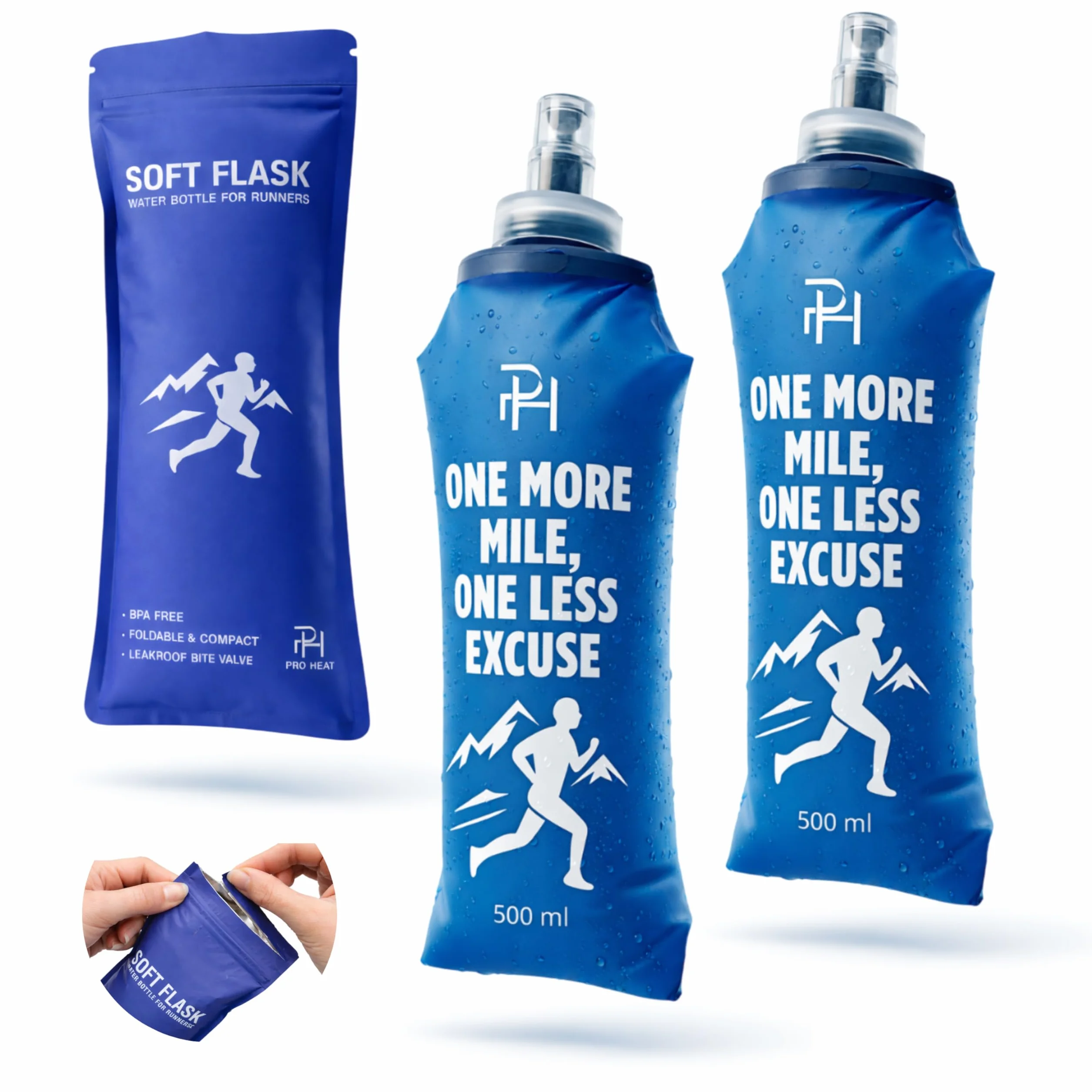 Ph Pro Heat Soft Flask 2 Botellas Plegables de Agua para Running 500ml Flexible Accesorio Senderismo Trail Running