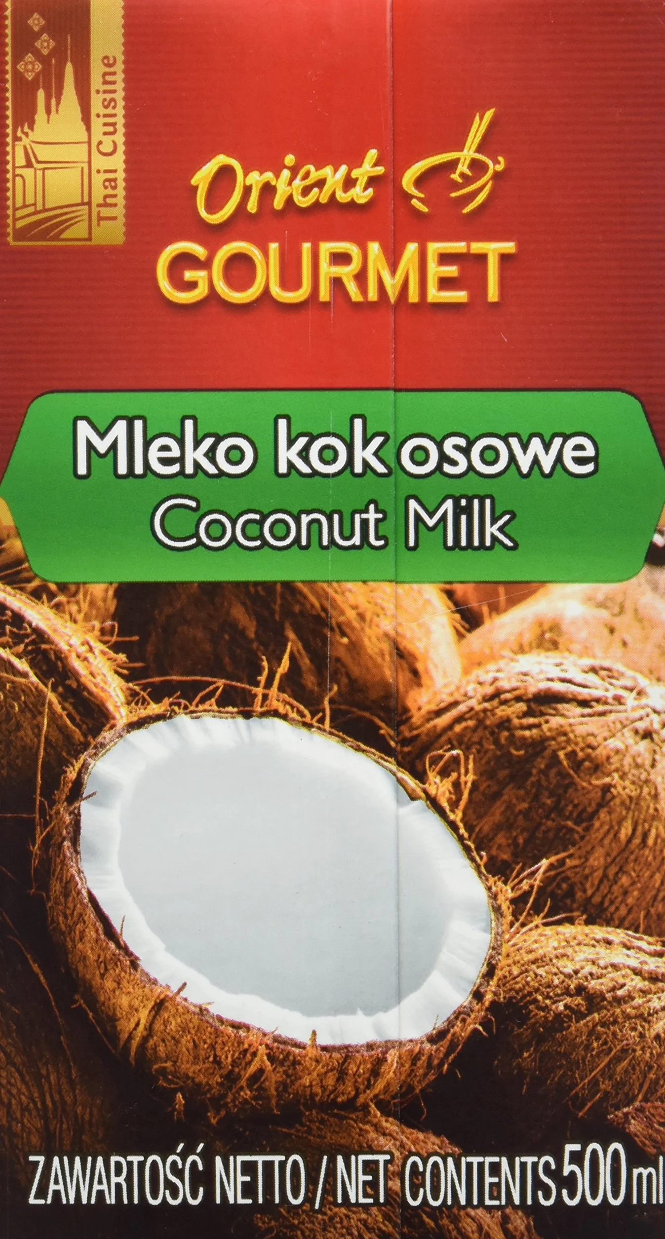 Orient Gourmet Leche de coco, leche cremosa con sabor a coco, cocina tailandesa auténtica, Contenido de Grasa 17-19%, 1 2 x 500 ml