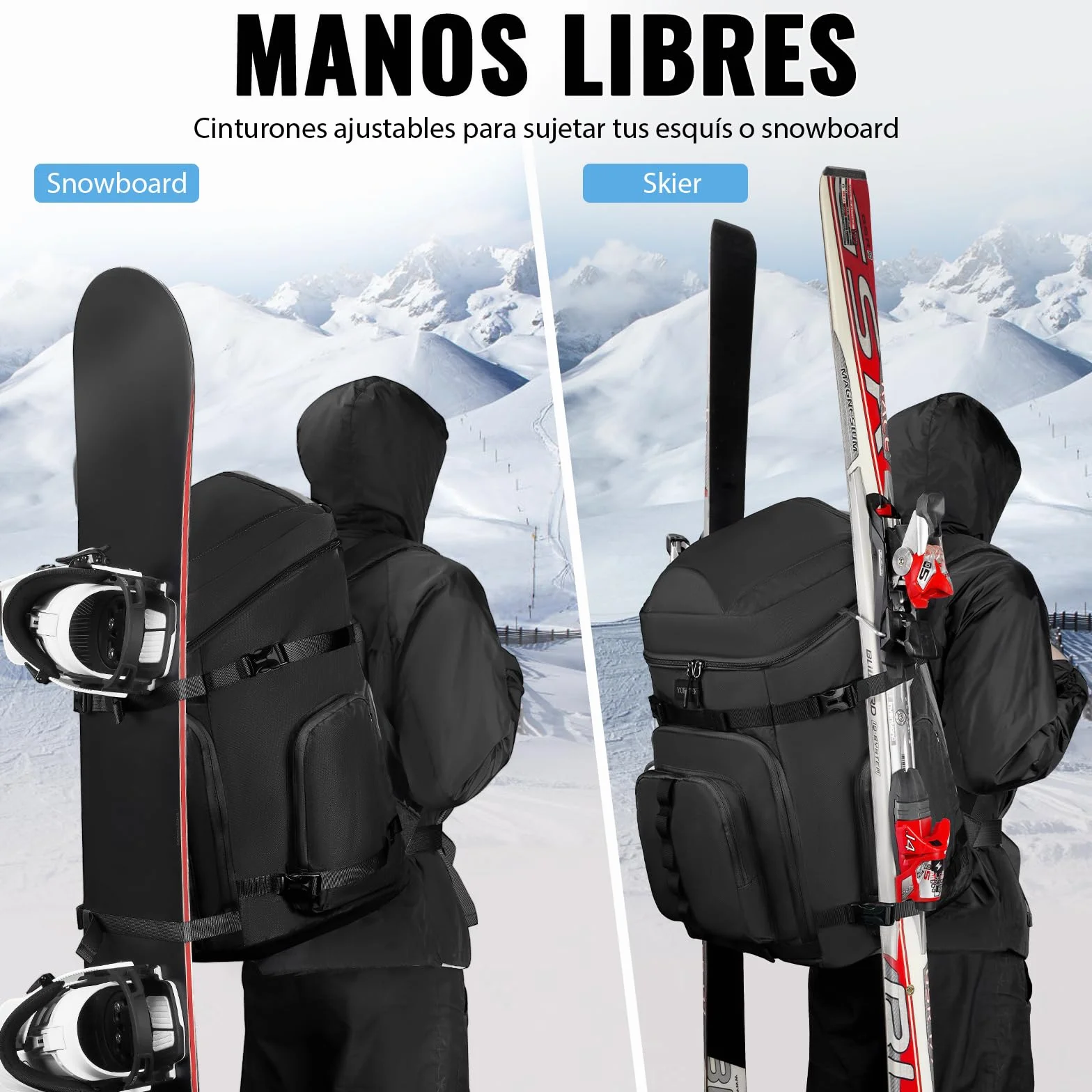 YOREPEK Mochila Bolsa Botas Esqui 65L Impermeable Casco Snowboard Negro
