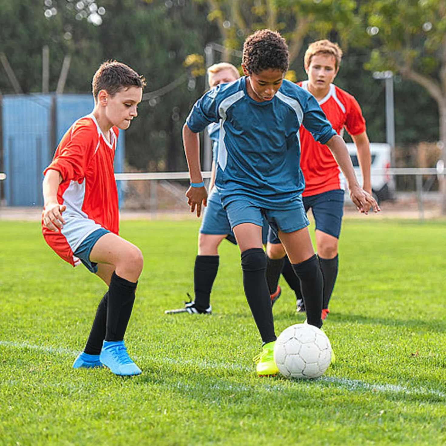 Calcetines de Fútbol para Niños, Negros, Transpirables, Elásticos, para Principiantes