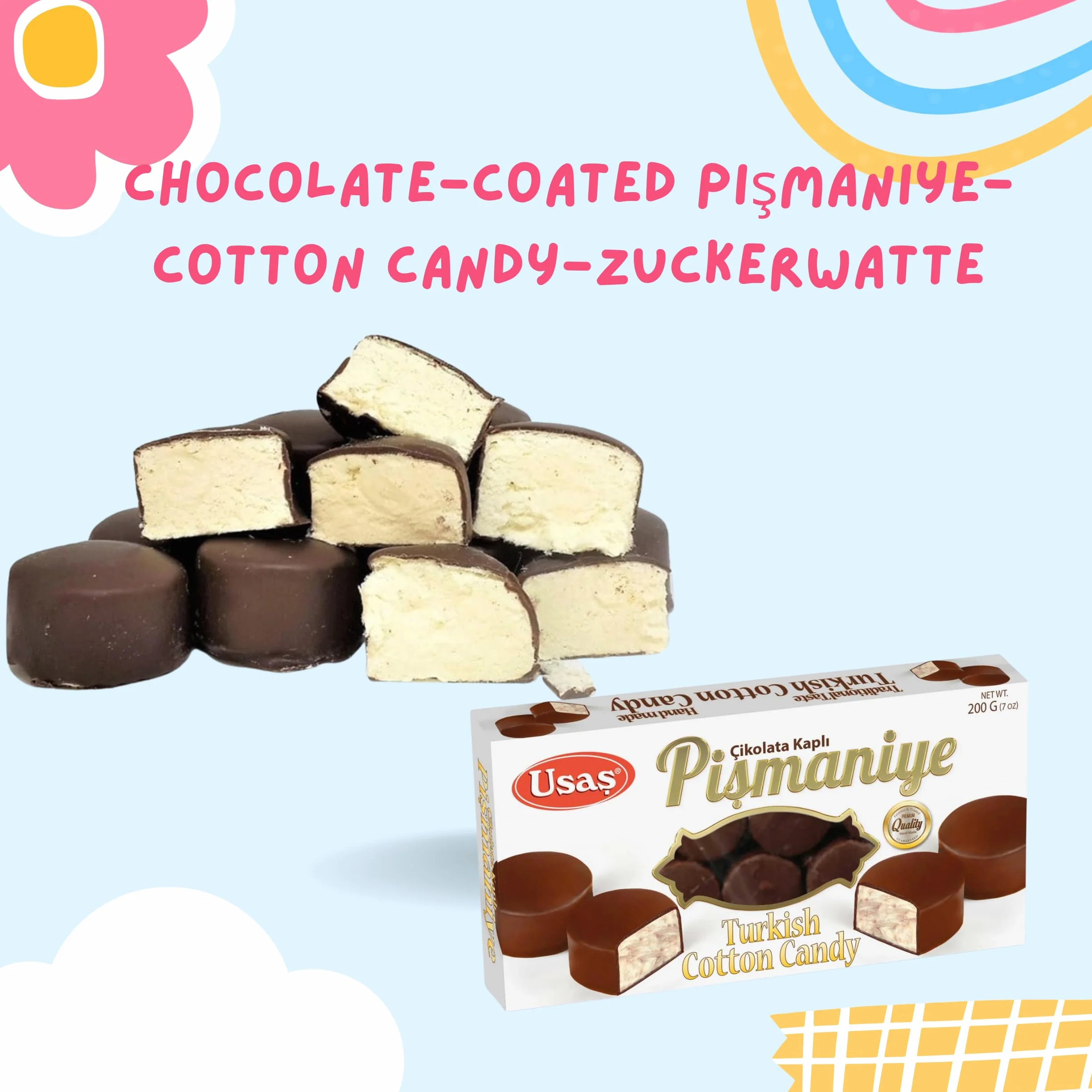 Dulce Turco Tradicional – Pişmaniye/Algodón Dulce Turco con Chocolate – Saray Helva con Pistacho o Chocolate Negro – Especialidad Artesanal de Turquía (Pişmaniye con Chocolate)