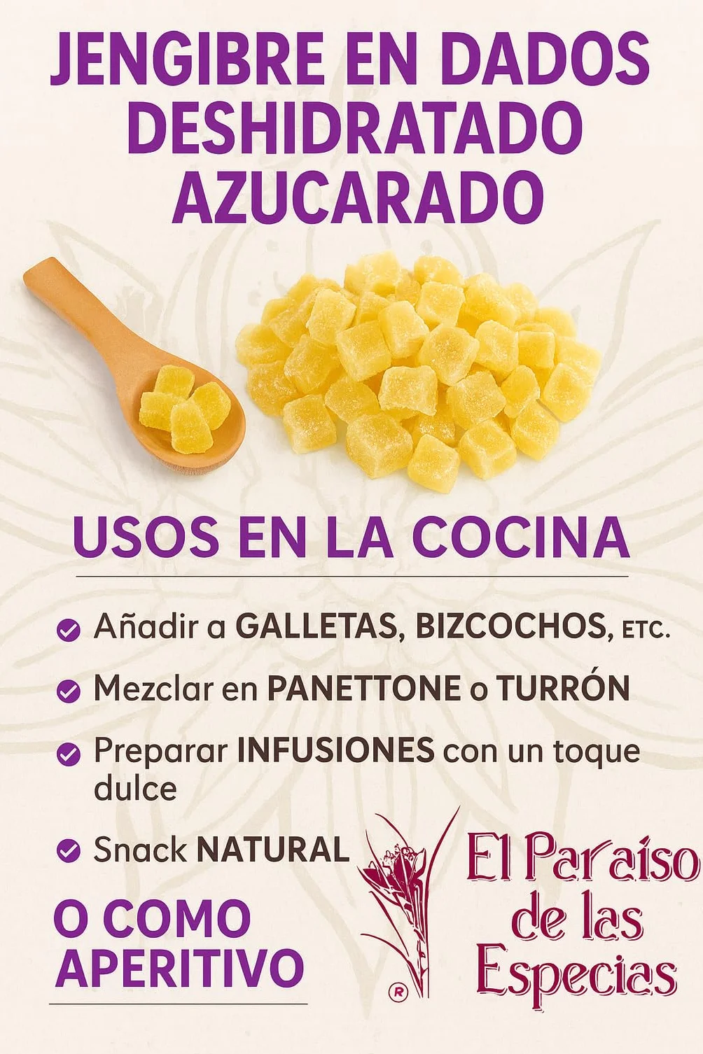 Jengibre Deshidratado 1Kg | Jengibre Cristalizado, Dulce y Aromático, Ideal para Repostería, Postres, Infusiones y Snacks Naturales – Candy Fantasy