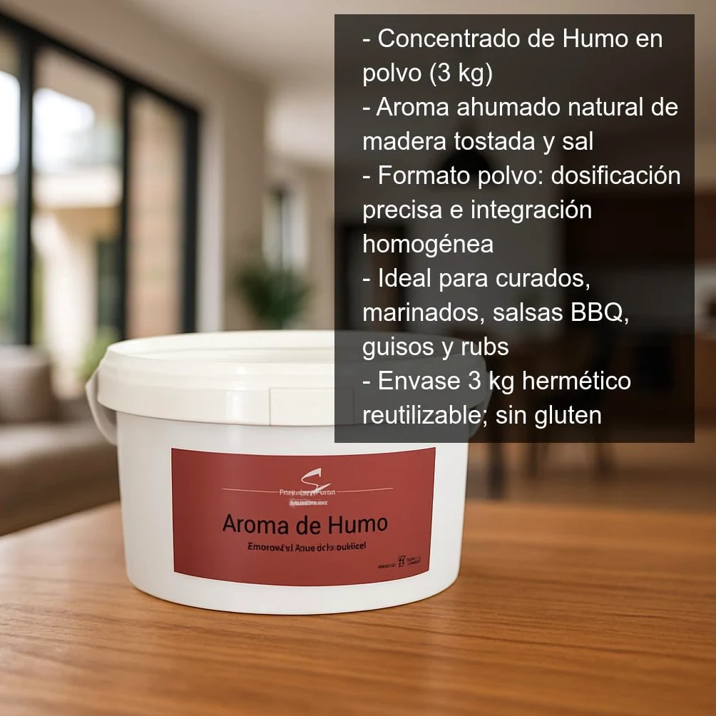 Concentrado de Humo en Polvo 3 kg Aroma Ahumado Natural para Cocina BBQ, Salsas, Marinados, Adobos y Sales de Curado Sin Gluten
