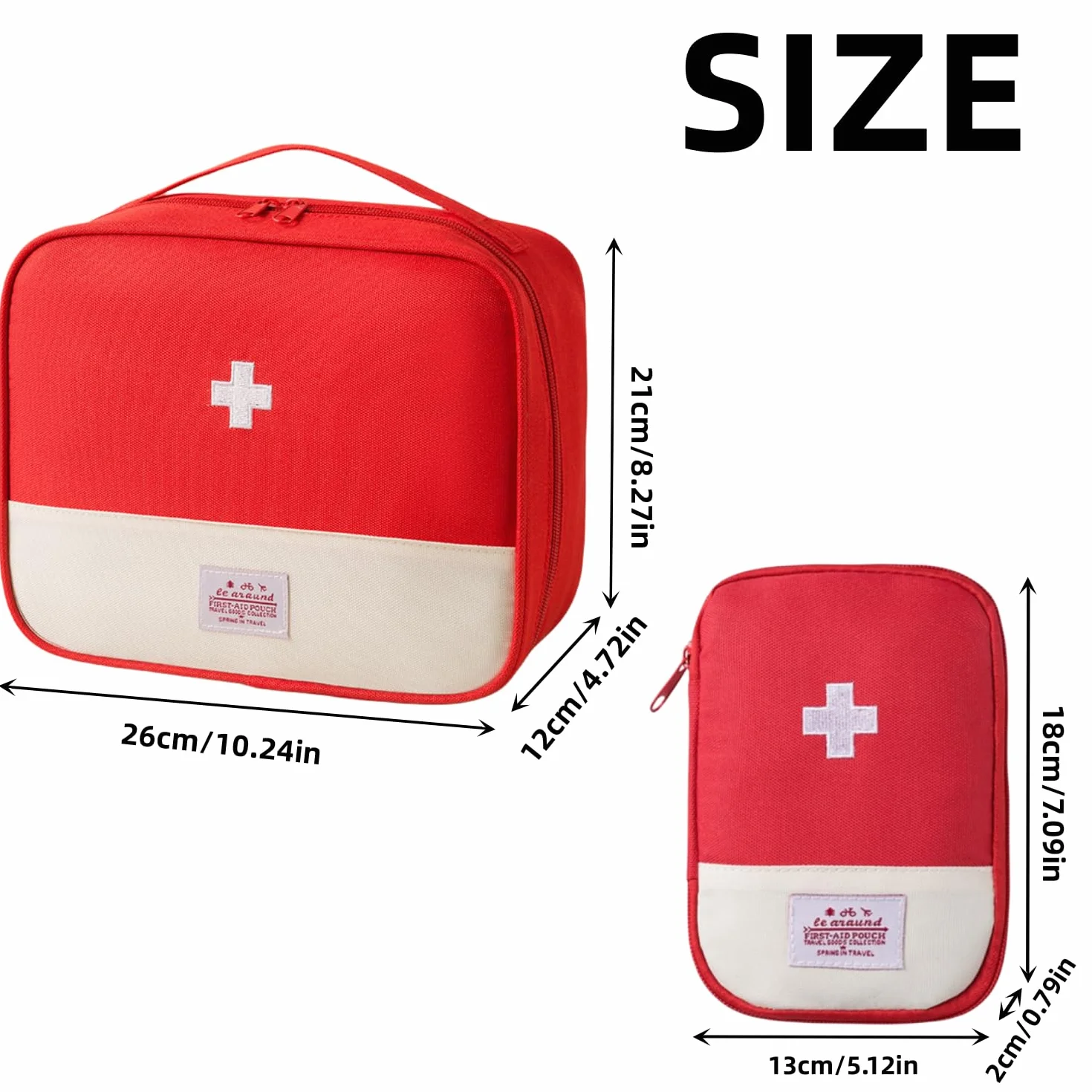 Botiquín de Primeros Auxilios 2 Piezas Bolsa para Medicamentos Viaje Camping Rojo